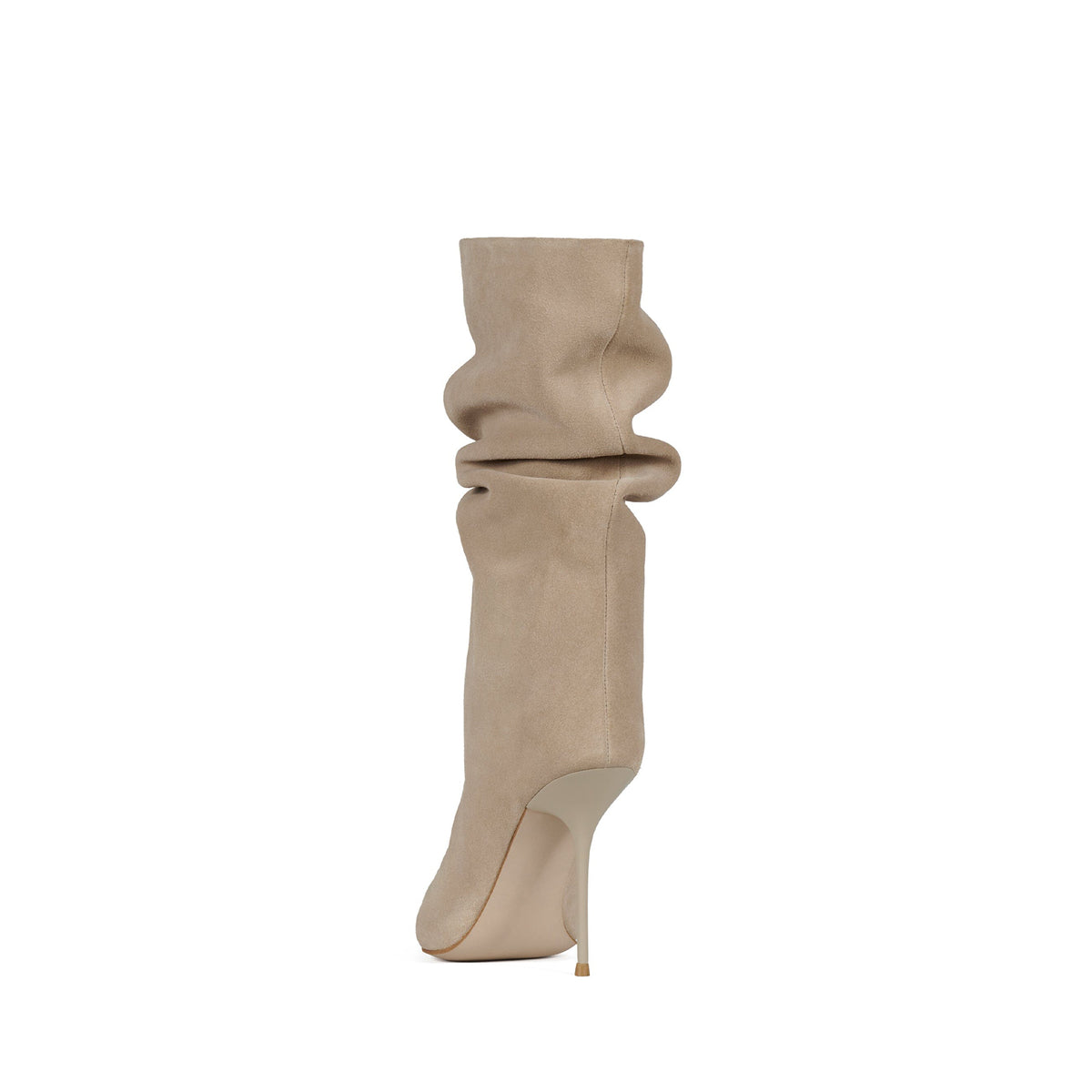 Beige Faux Suede Pointed-Toe Slip-On Ankle Stiletto Boots