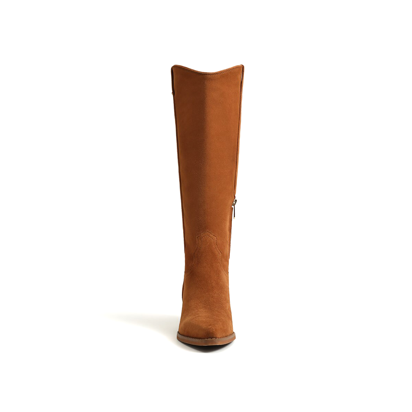 Brown Faux Suede Pointed-Toe Half-Zip Knee High Cowgirl Boots