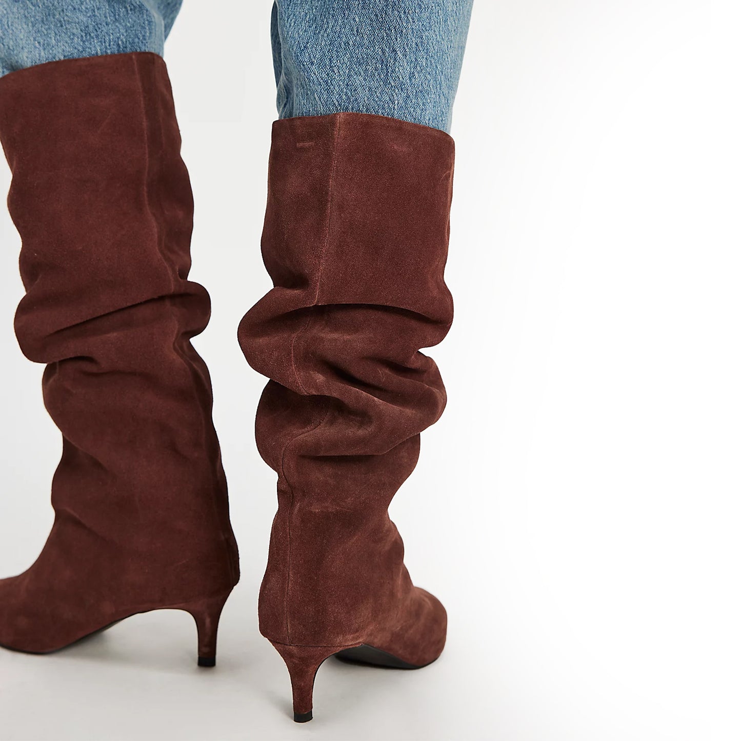 Coffee Faux Suede Pointed-Toe Wide Calf Knee High Stiletto Boots