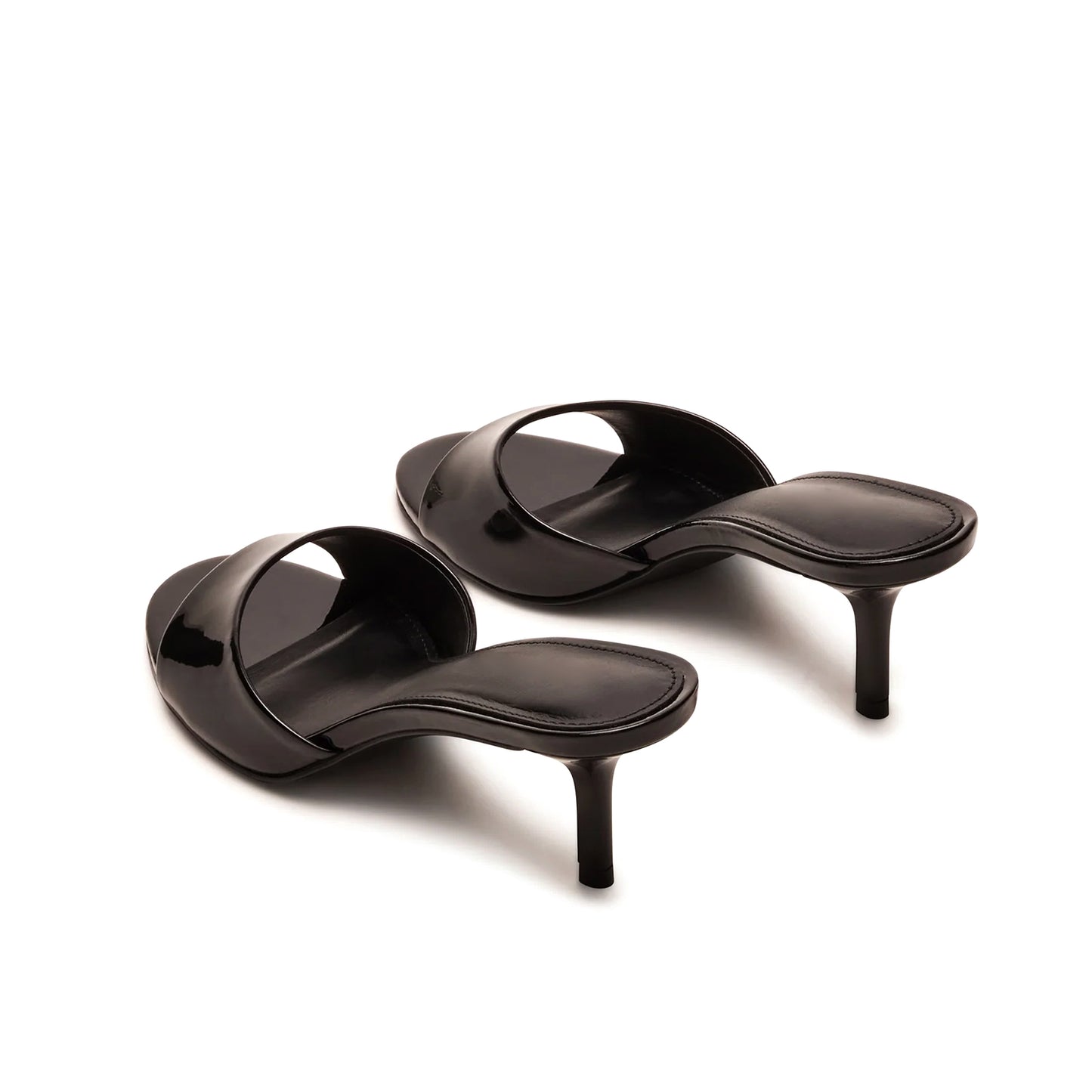 Patent Black Round-Toe Slip-On Mule Kitten Heels
