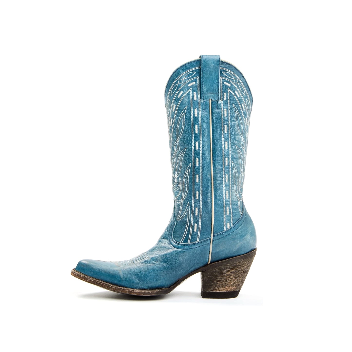 Teal Pointed-Toe Western Embroidery Mid Calf Cowgirl Boots