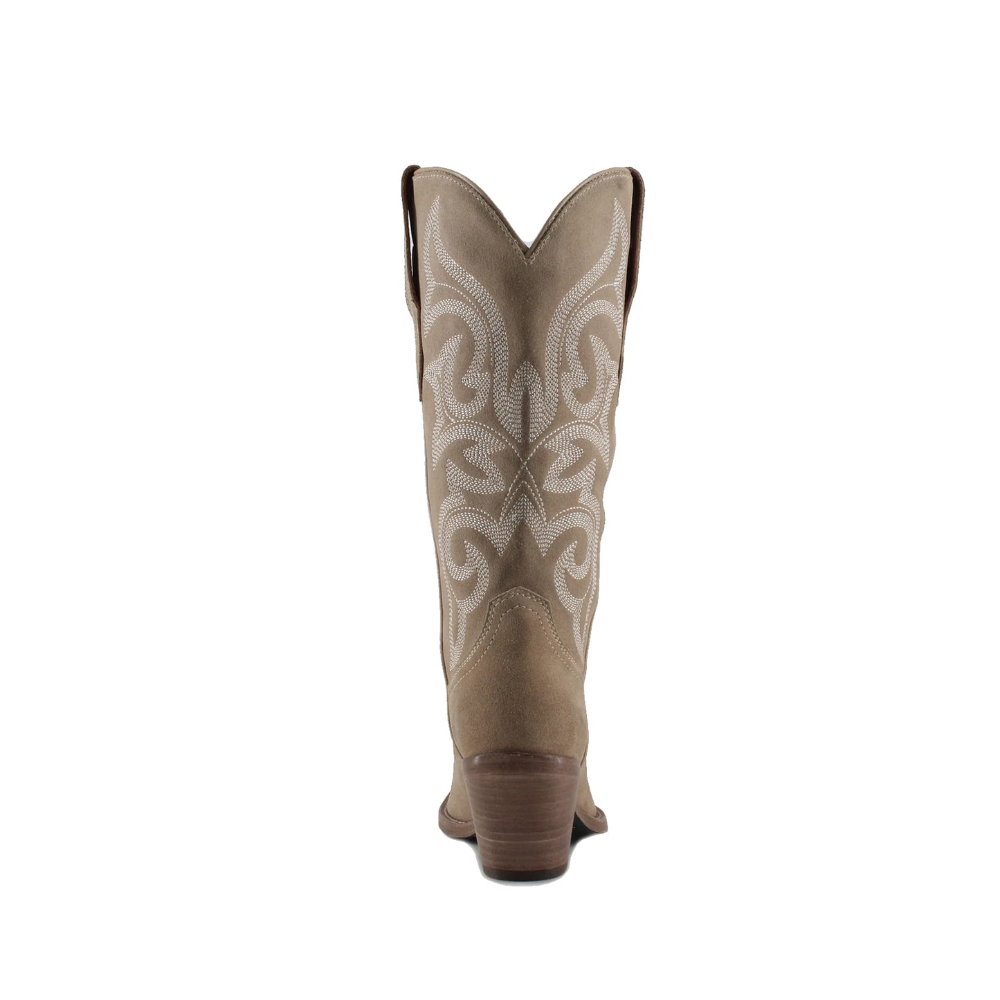 Sand Faux Suede Snip-Toe Mid Calf Embroidery Cowgirl Boots