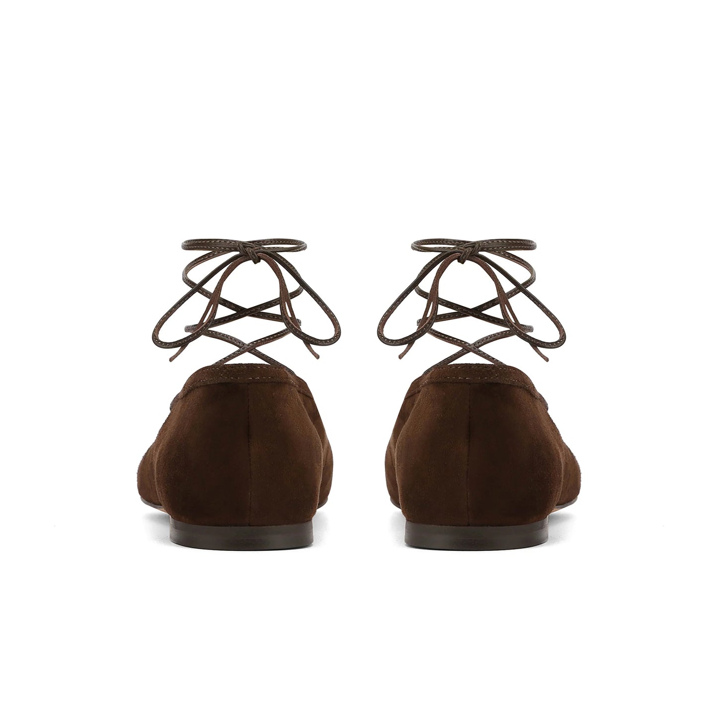 Brown Faux Suede Round-Toe Ankle Lacing Detail Lace-Up Flats
