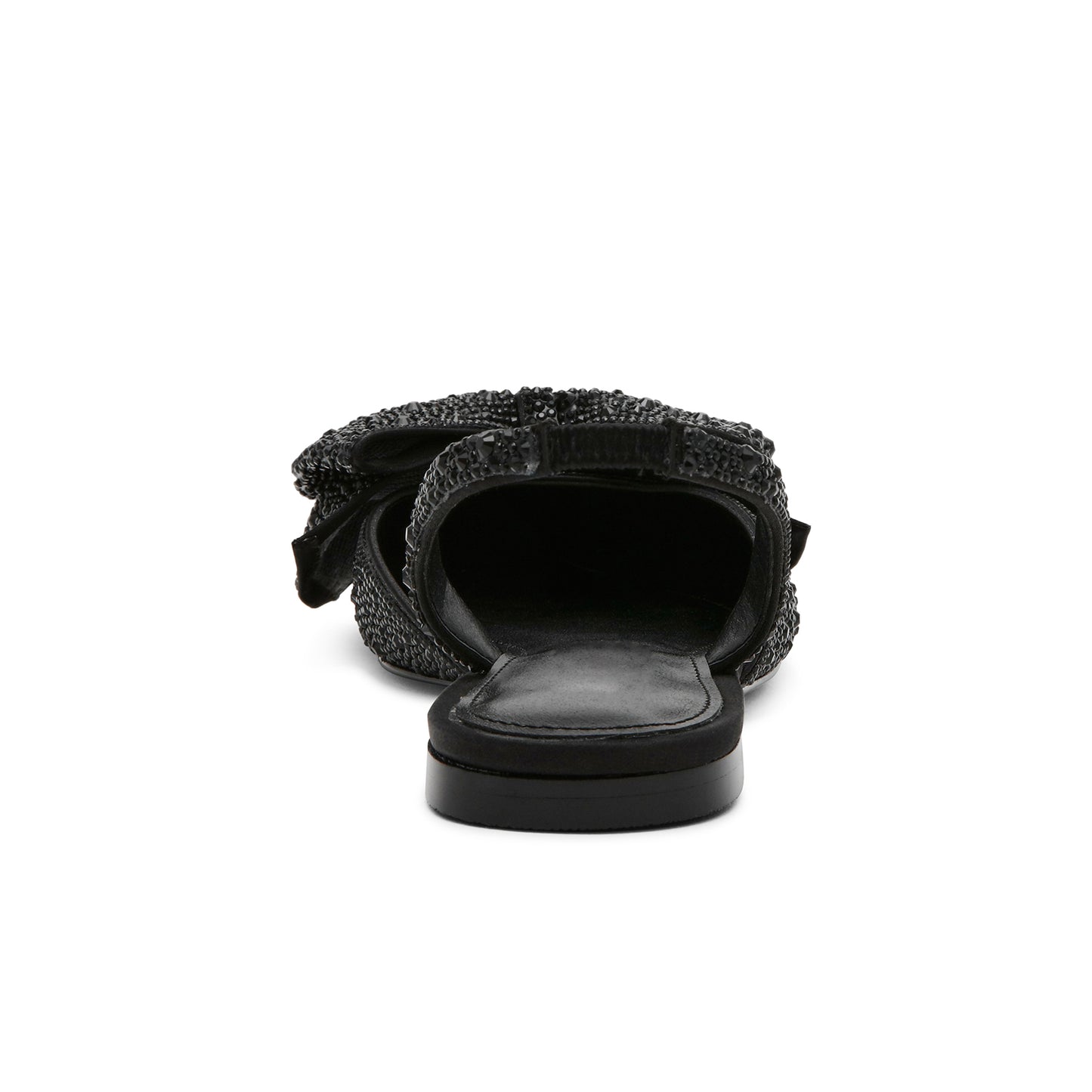 Black Satin Pointed-Toe Drops Front Bow Slingback Flats