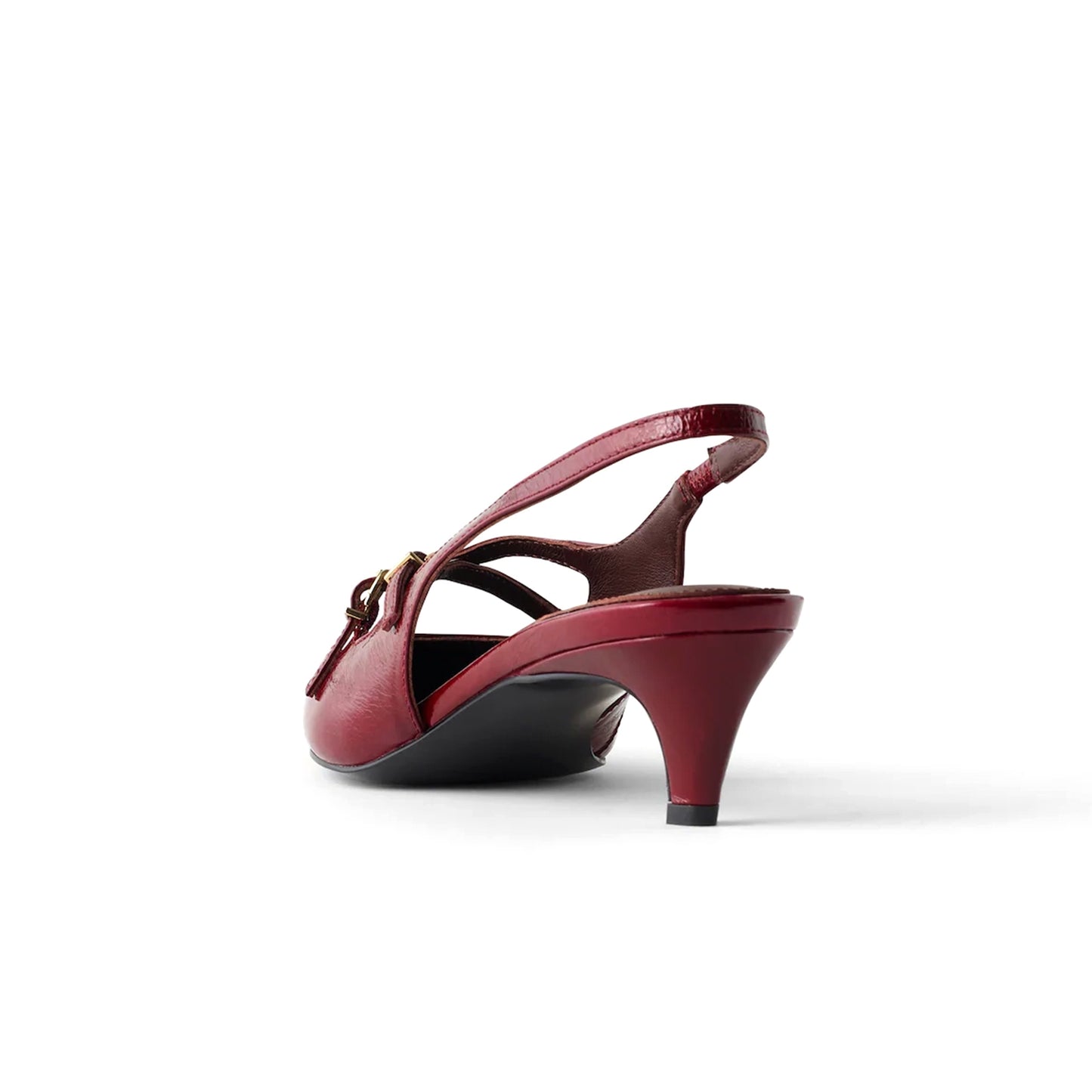 Patent Burgundy Pointed-Toe Cross Straps Slingback Kitten Heels