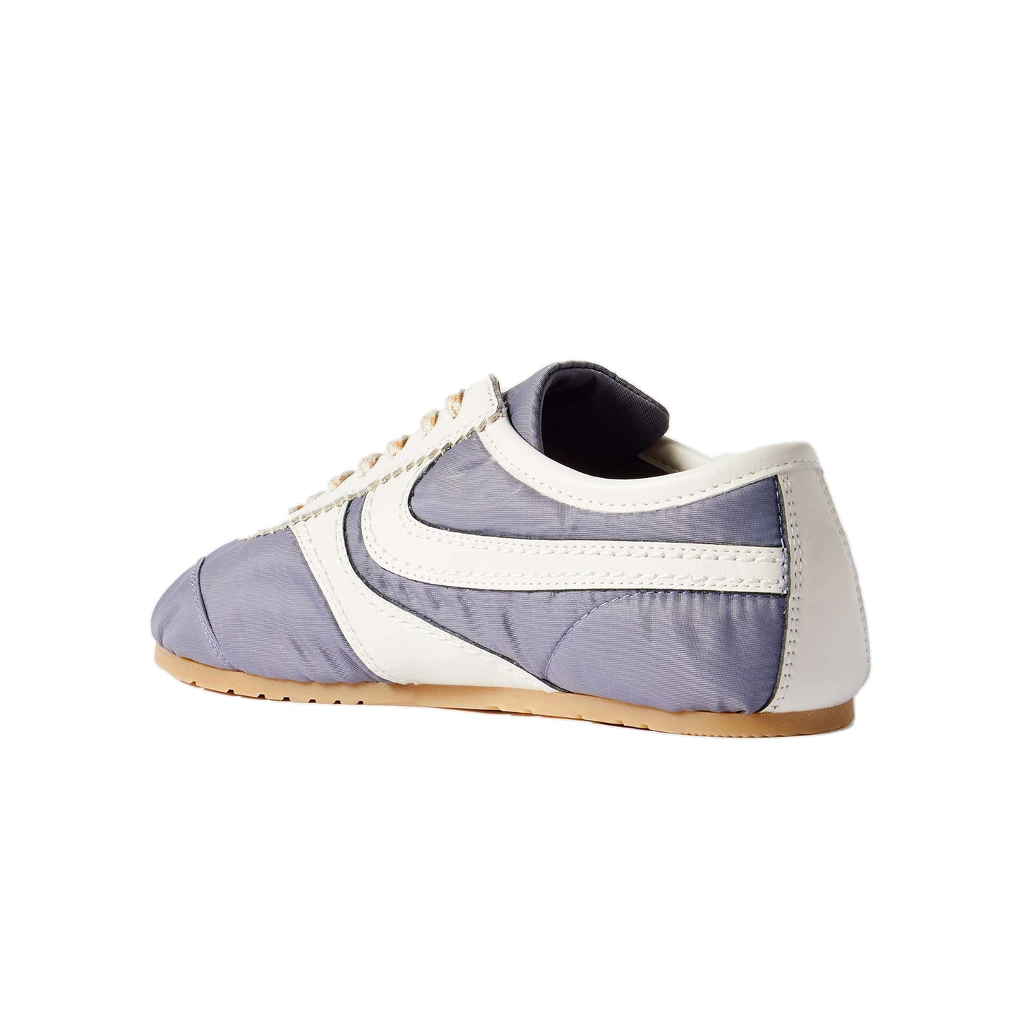 Light Blue Contrast Vegan Leather And Cloth Square-Toe Lace-Up Sneakers Flats