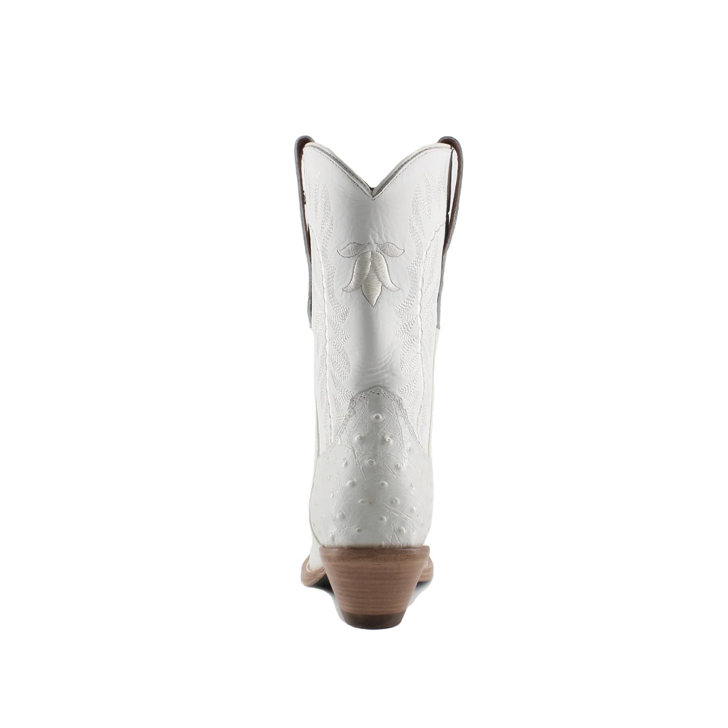 White Ostrich-Patterned Snip-Toe Embroidery Mid Calf Cowgirl Boots