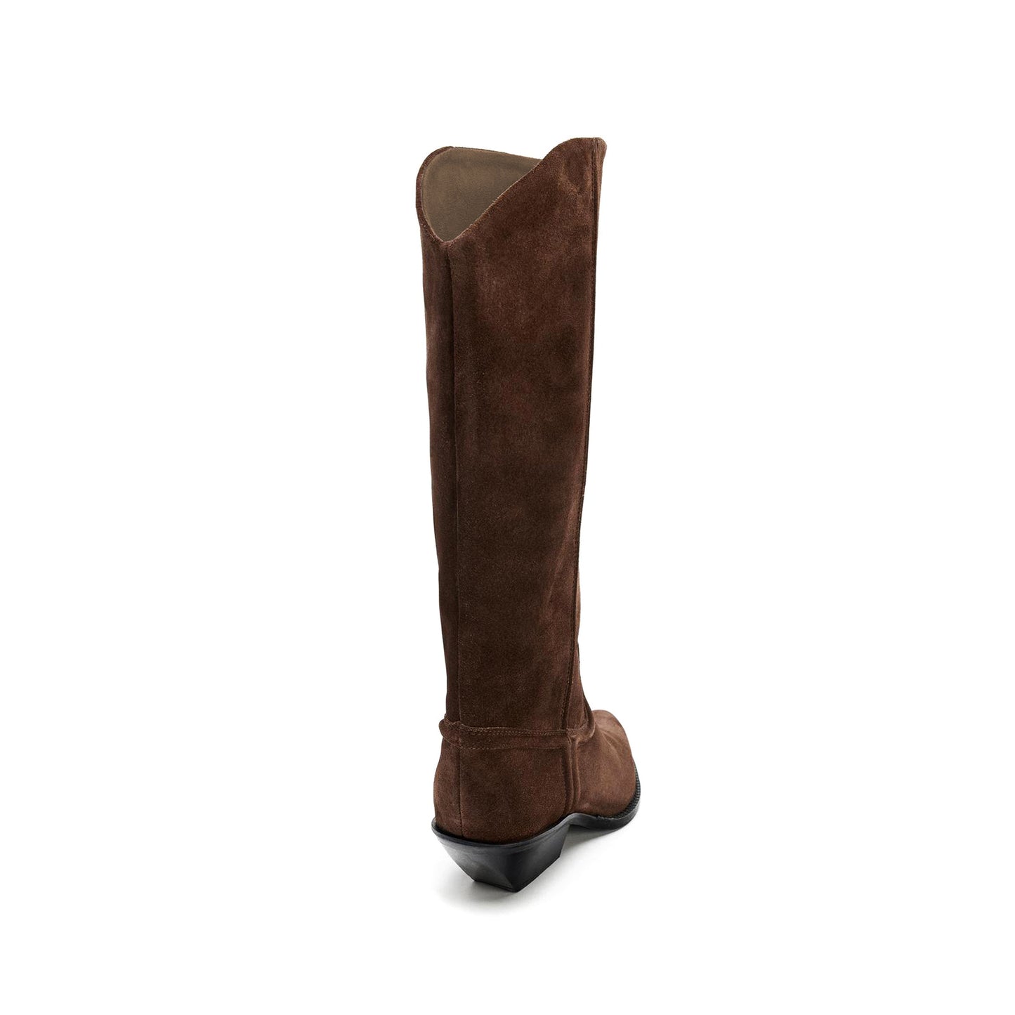 Brown Faux Suede Almond-Toe Simple Mid Calf Cowgirl Boots