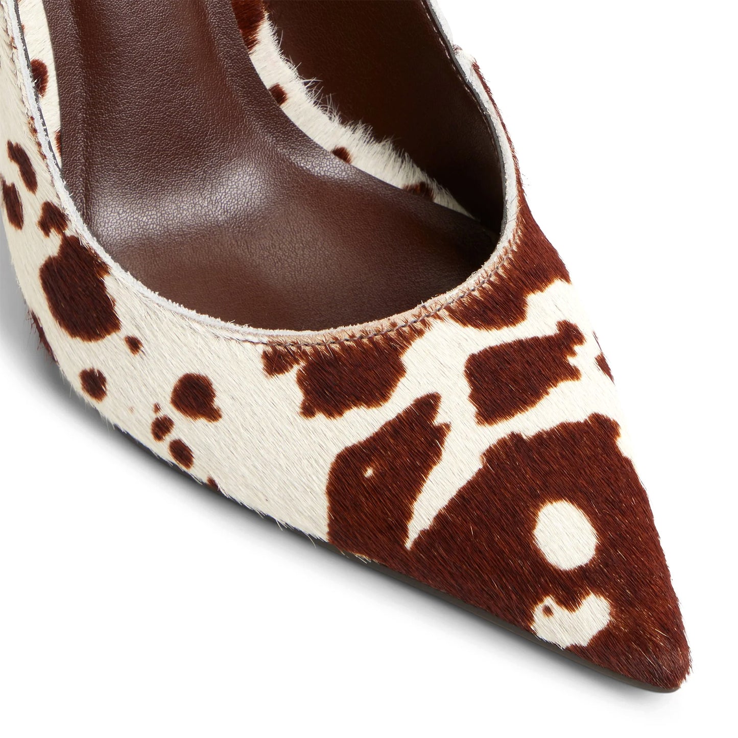 Cow Print Pony Hair Pointed-Toe Slingback Slip-On High Heels