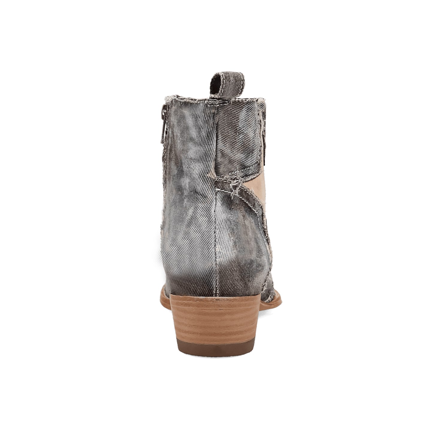 Gray Denim Snip-Toe Vegan Leather Star Inlay Full-Zip Ankle Cowgirl Boots
