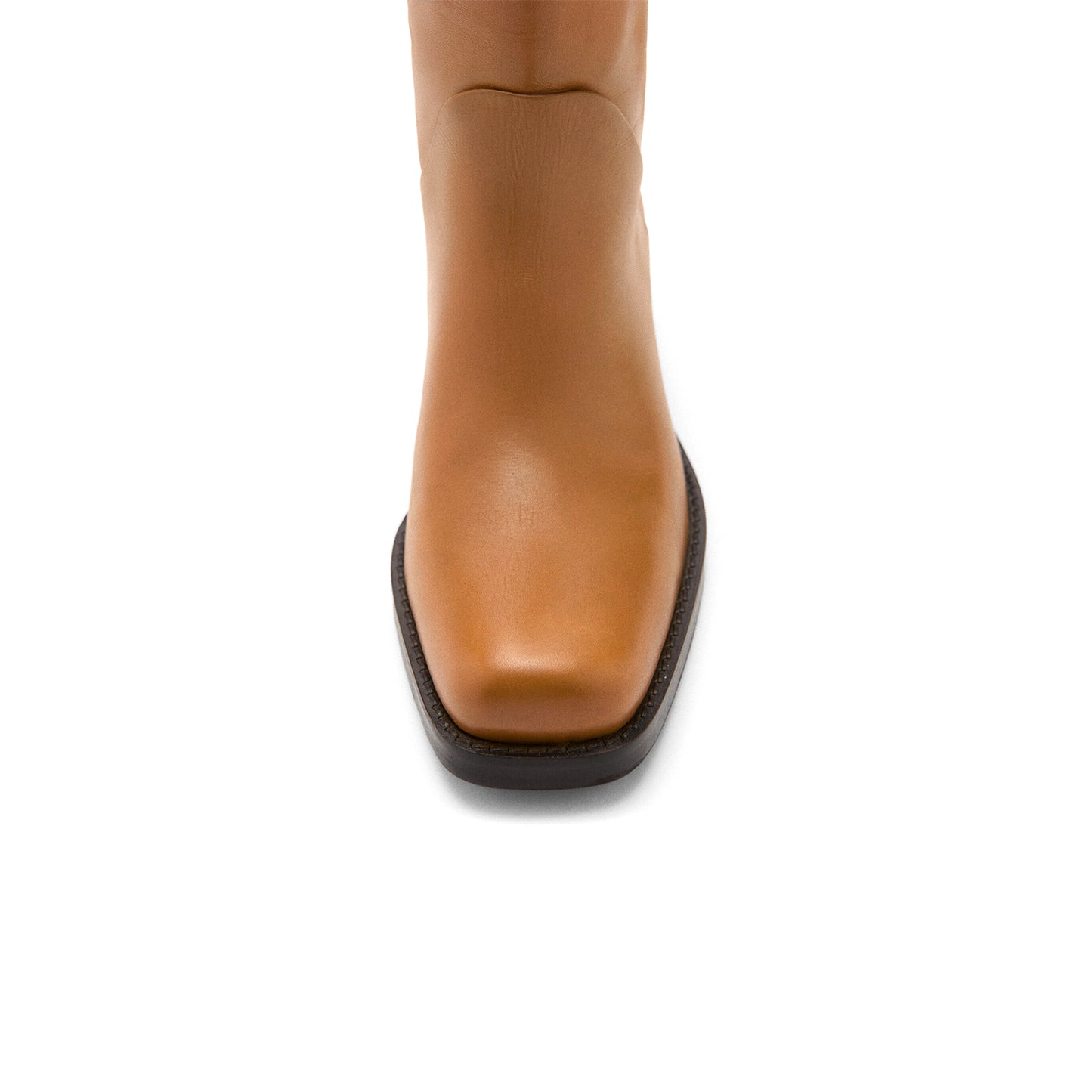 Cognac Square-Toe Simple Mid Calf Cowgirl Boots