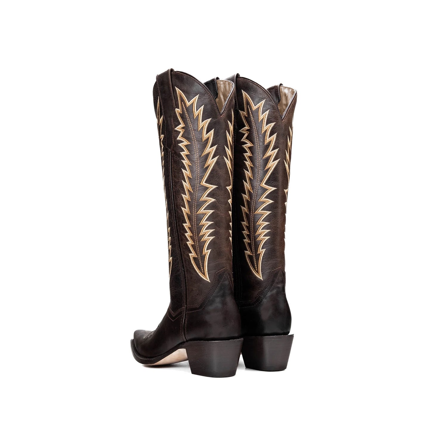 Dark Brown Snip-Toe Embroidery Wide Calf Knee High Cowgirl Boots