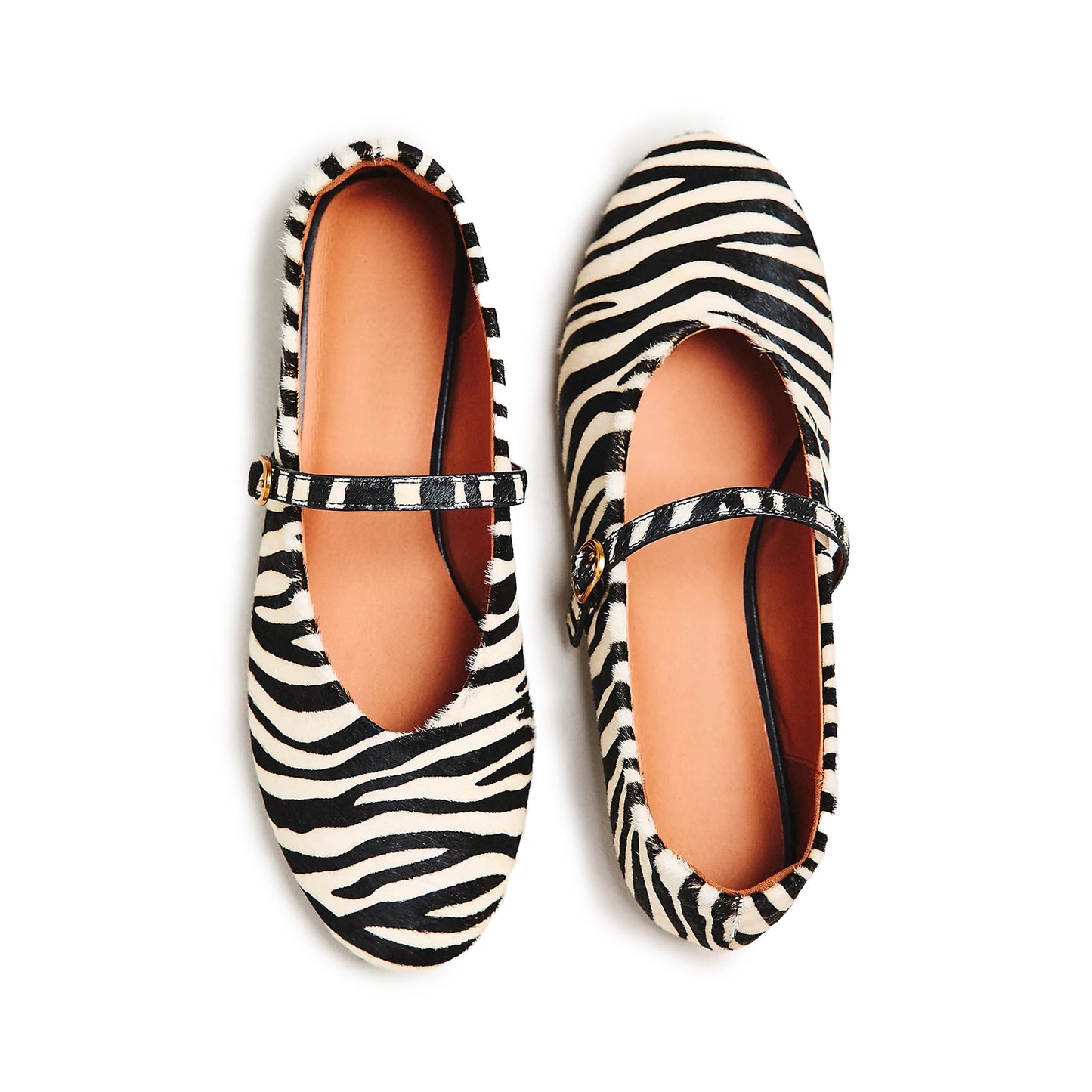 Zebra Print Pony Hair Round-Toe Bridge Strap Ballet Flats