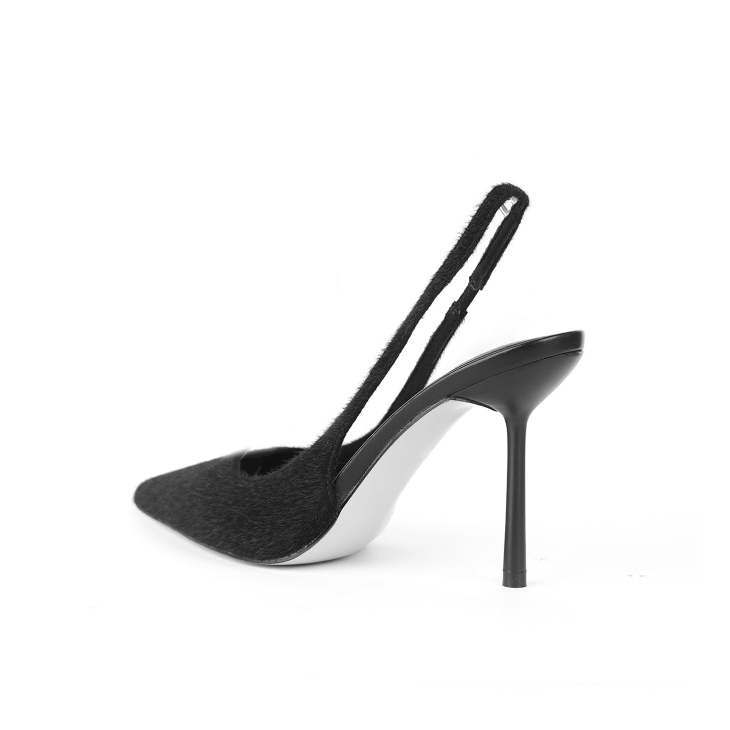 Black Pony Hair Pointed-Toe Slingback High Heels