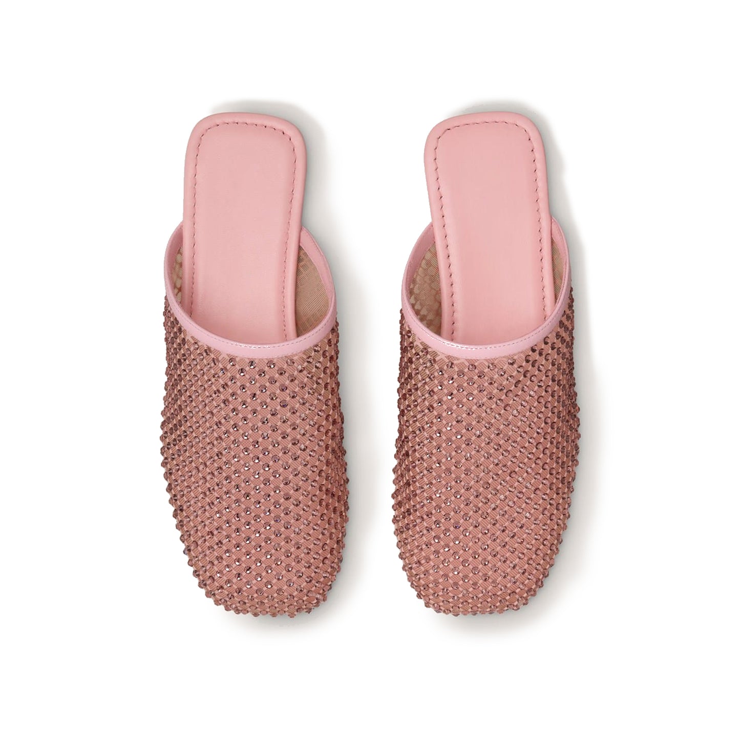 Pink Mesh With Rhinestones Square-Toe Backless Flats