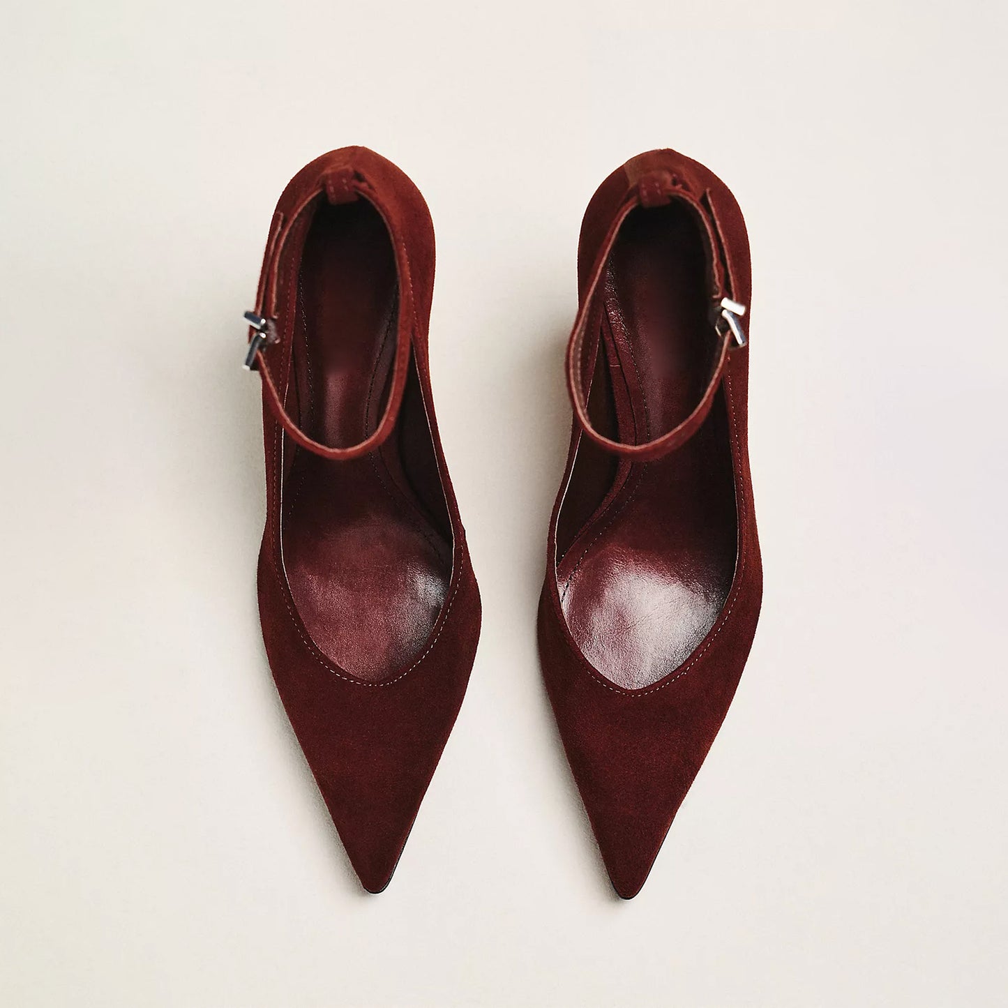 Brown Faux Suede Pointed-Toe Ankle Strap High Heels
