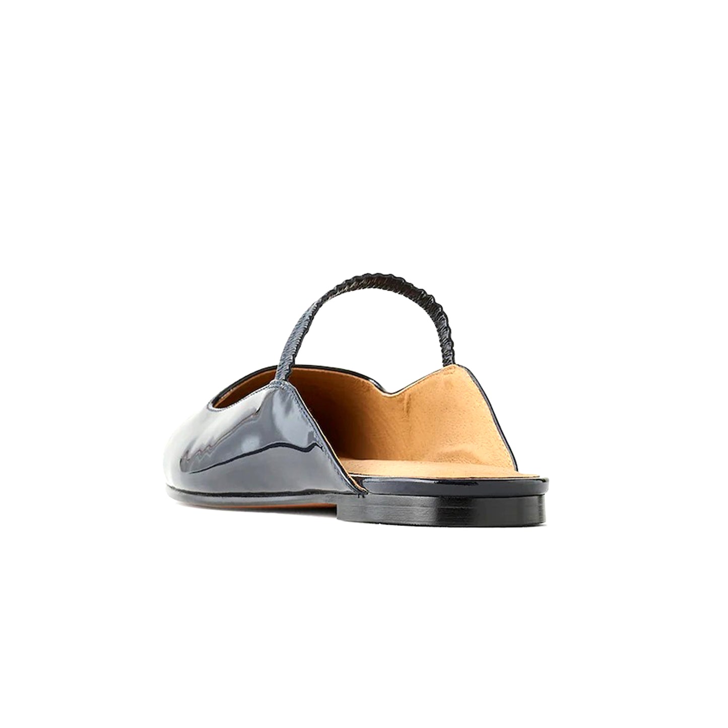 Patent Indigo Square-Toe Bridge Strap Slip-On Flats