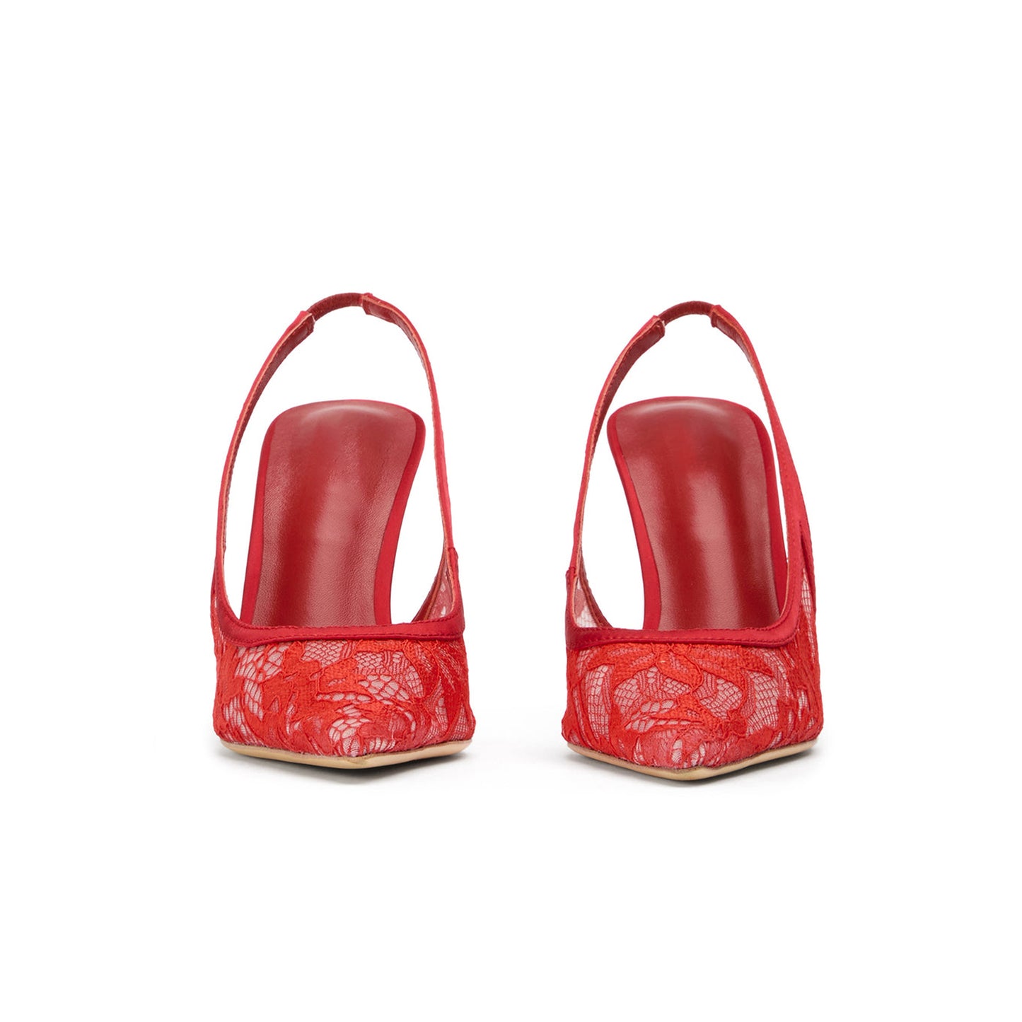 Red Lace Mesh Pointed-Toe Classic Satin Slingback High Heels