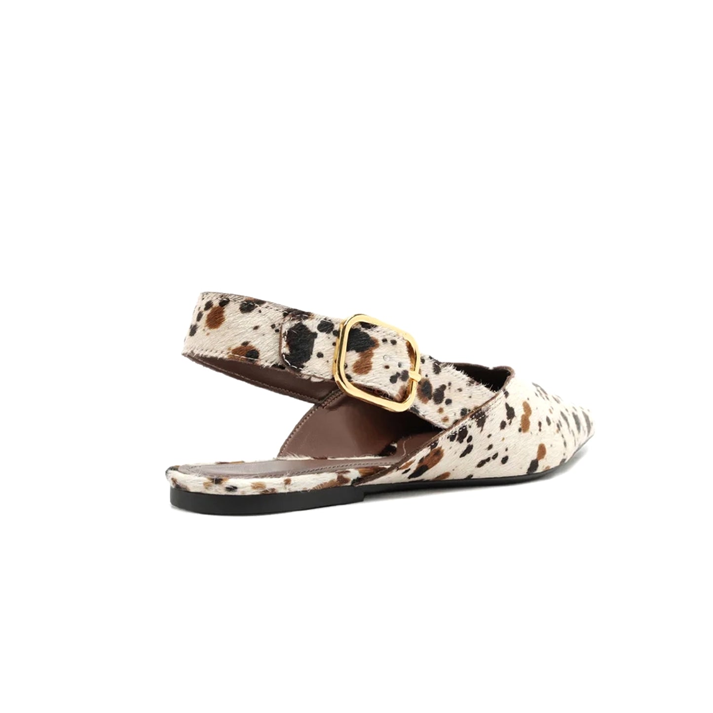 Cow Print Pony Hair Pointed-Toe Slingback Slip-On Flats