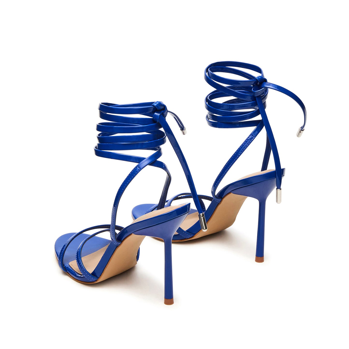 Patent Blue Round-Toe Ankle Strappy High Heels