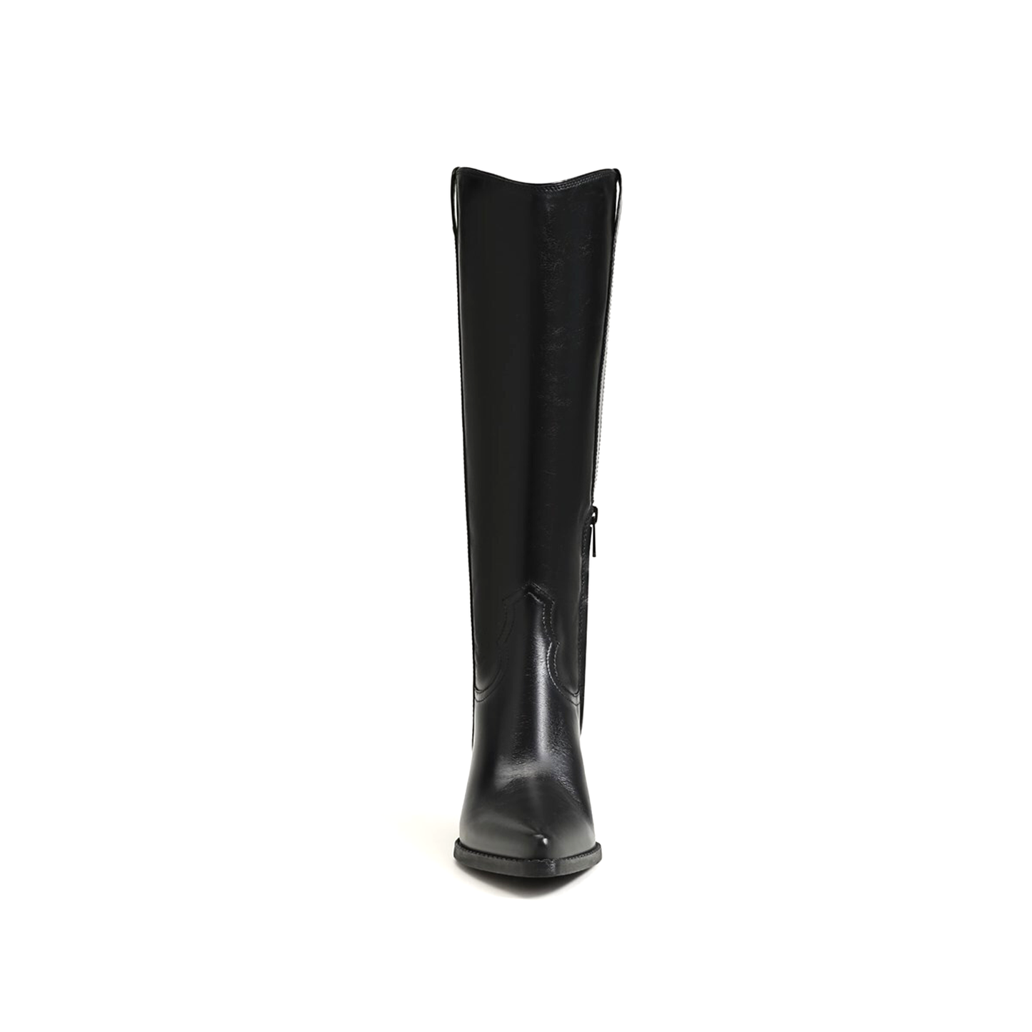 Black Pointed-Toe Half-Zip Knee High Cowgirl Boots