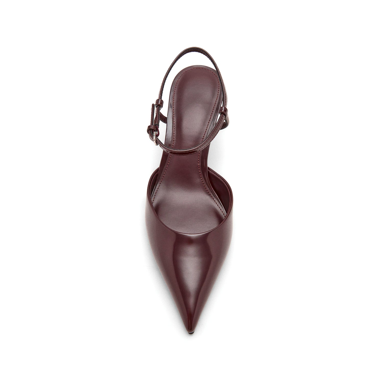 Patent Burgundy Pointed-Toe Ankle Strap Kitten Heels
