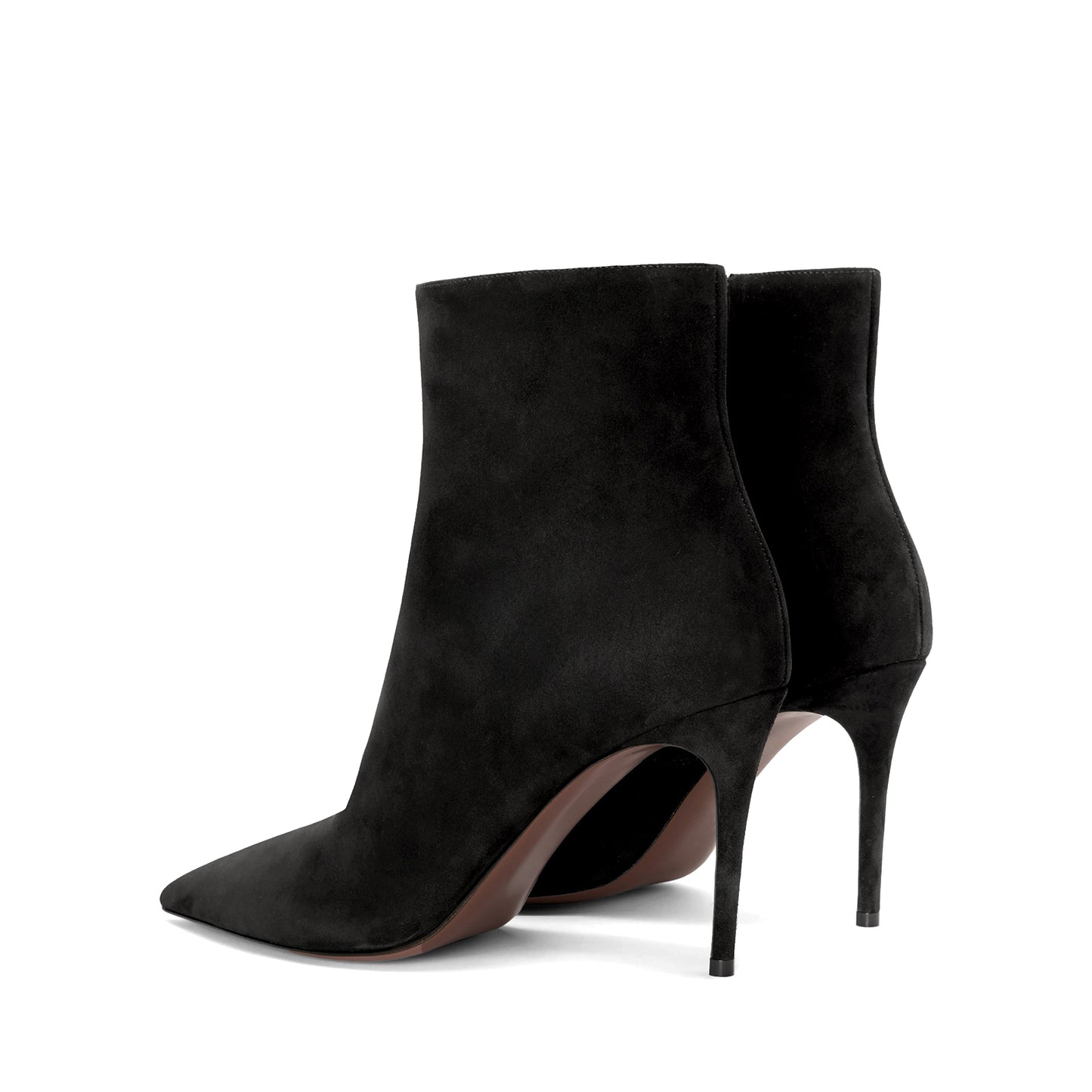 Black Faux Suede Pointed-Toe Classic Full-Zip Chic Ankle Stiletto Boots