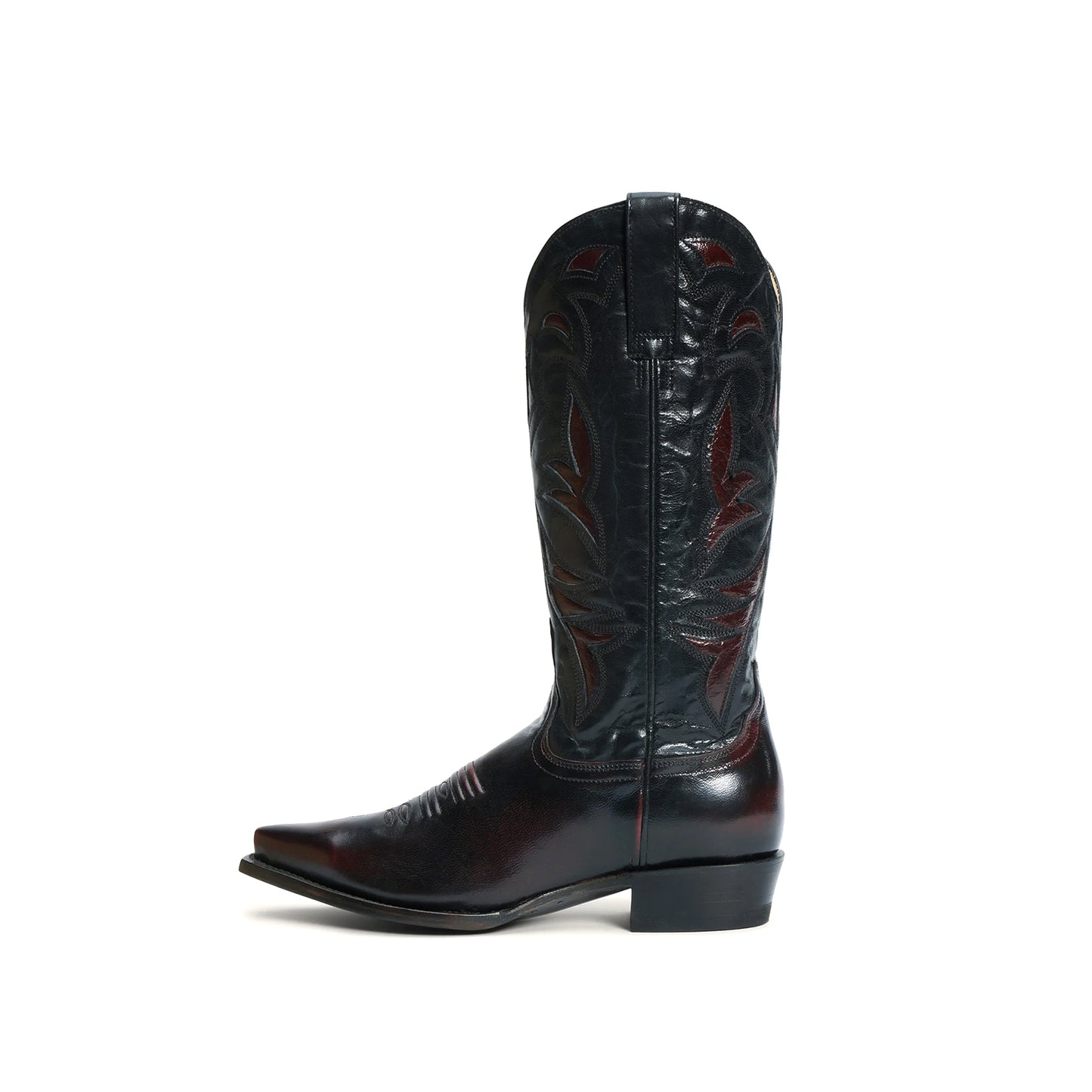 Black Cherry Snip-Toe Embroidery Classic Mid Calf Cowgirl Boots