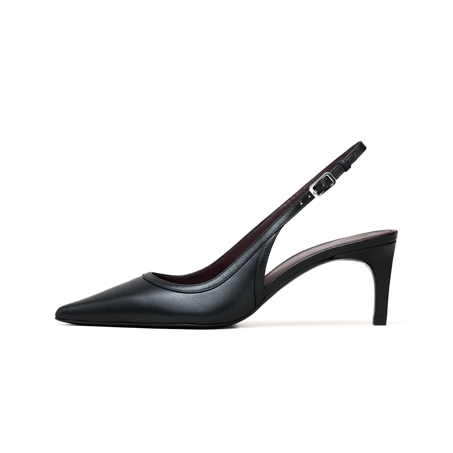 Black Vegan Leather Pointed-Toe Slingback Kitten Heels