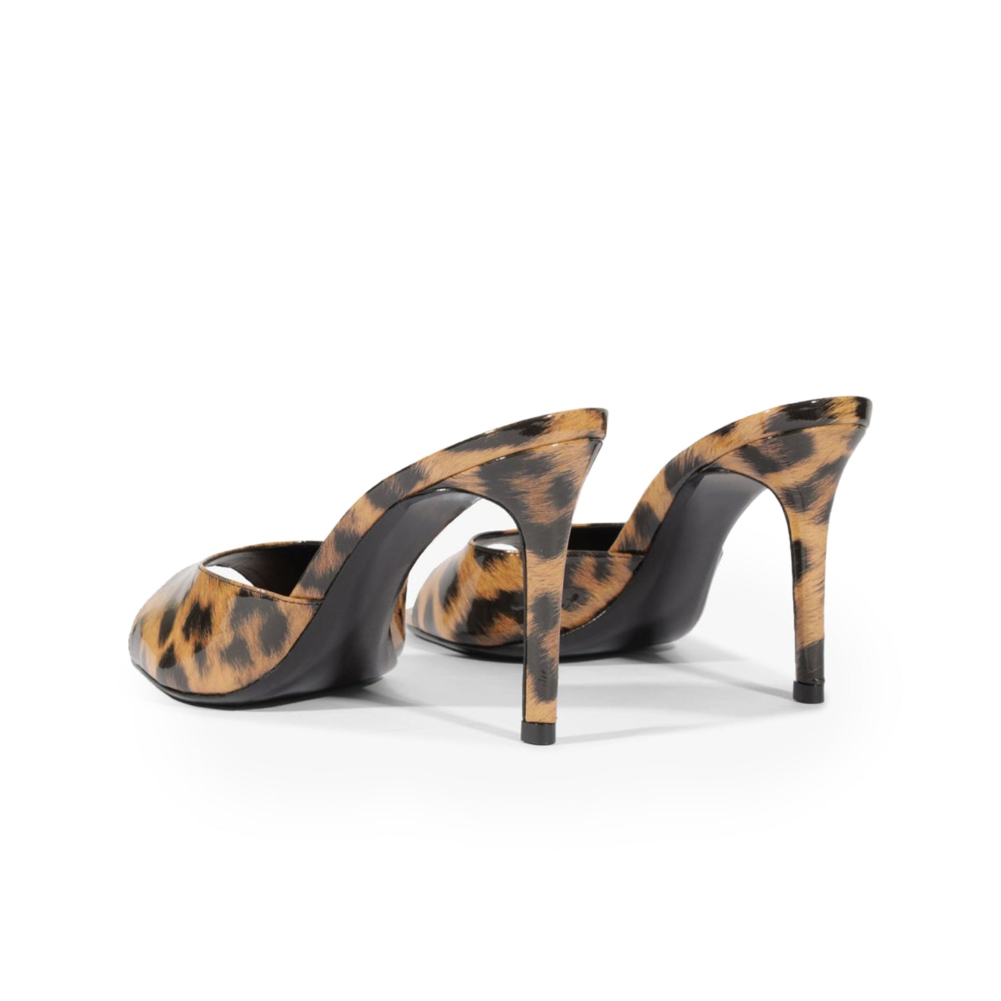 Patent Leopard Round-Toe Slip-On Sandal High Heels