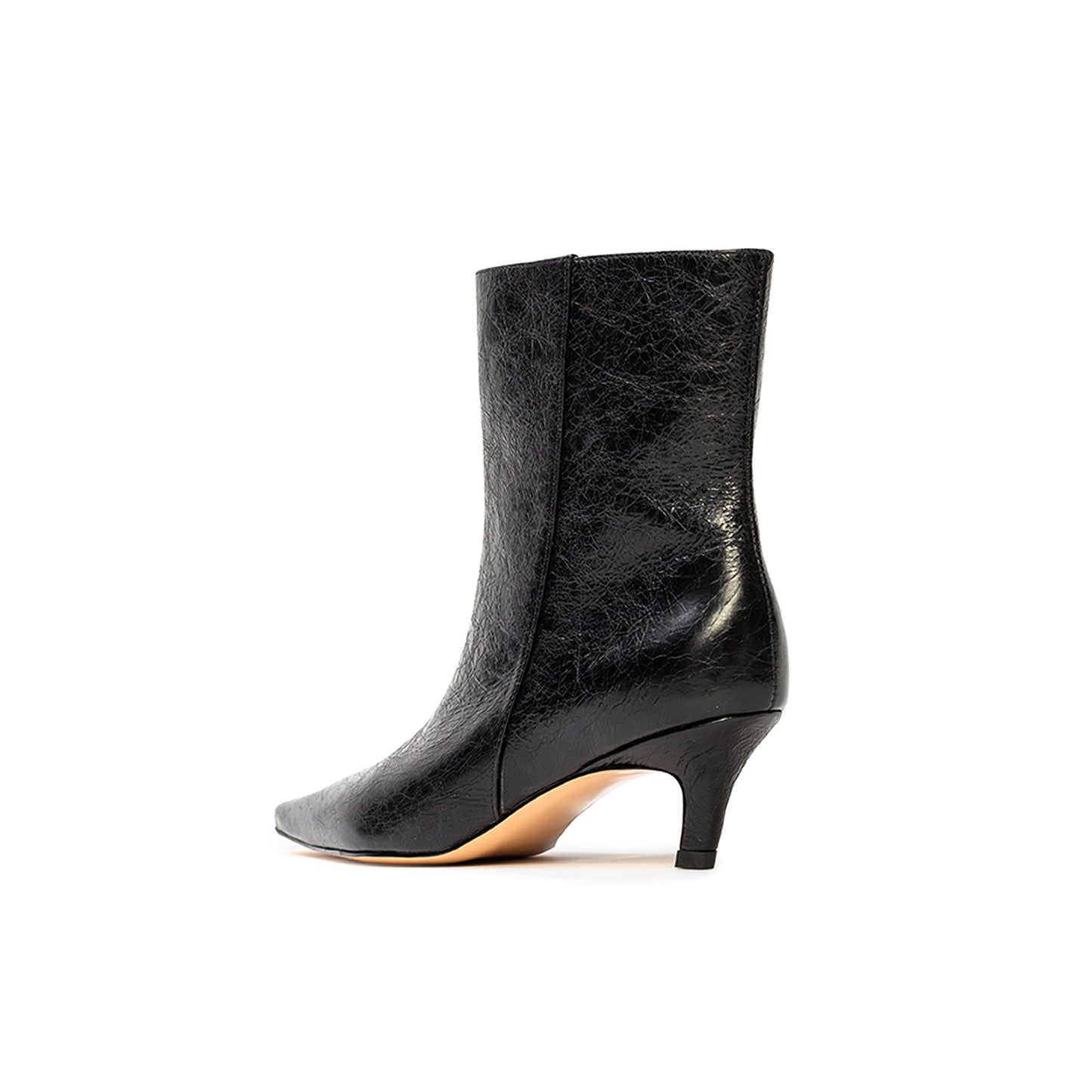 Black Pointed-Toe Simple Short Ankle Heel Boots