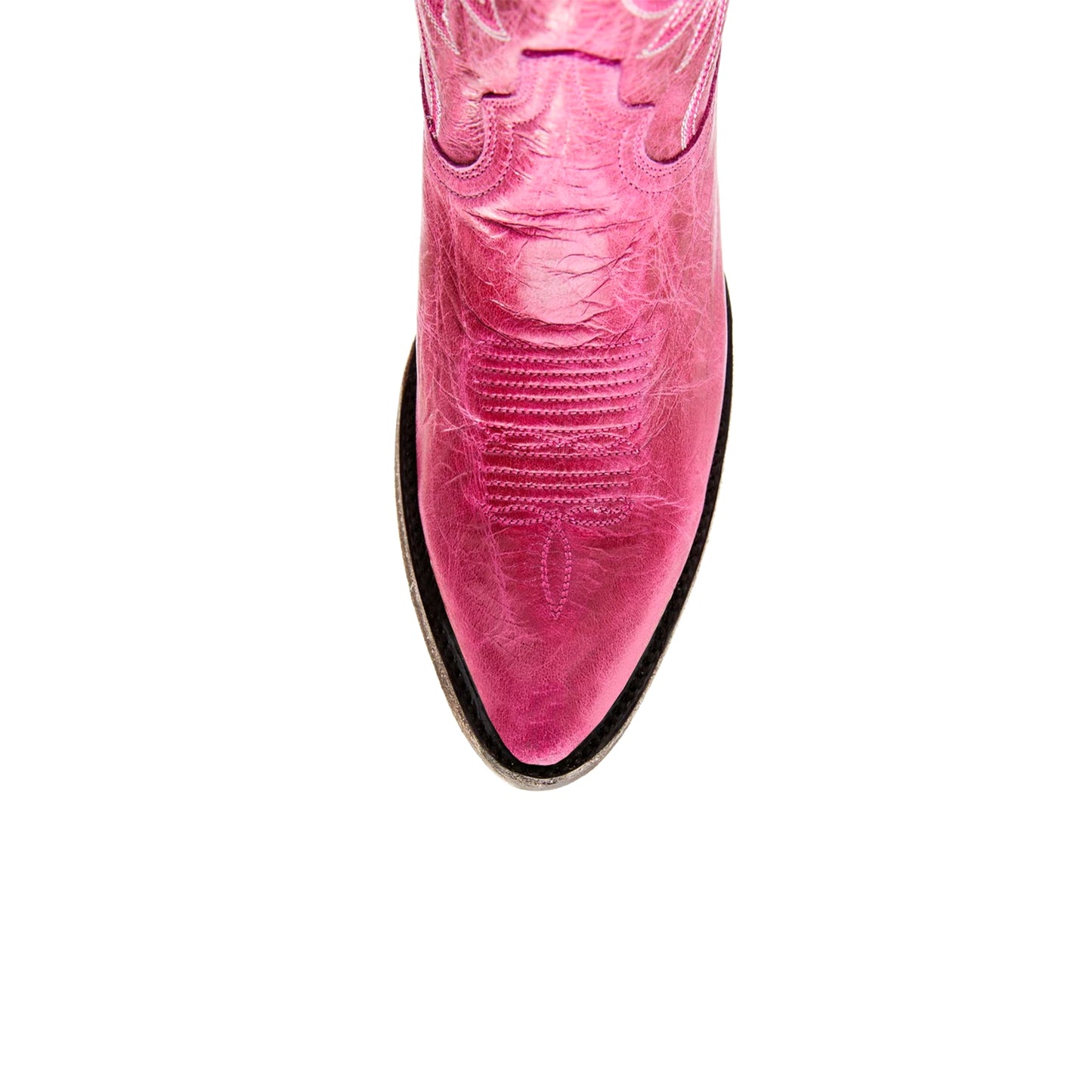 Distressed Pink Almond-Toe Embroidery Ankle Cowgirl Boots