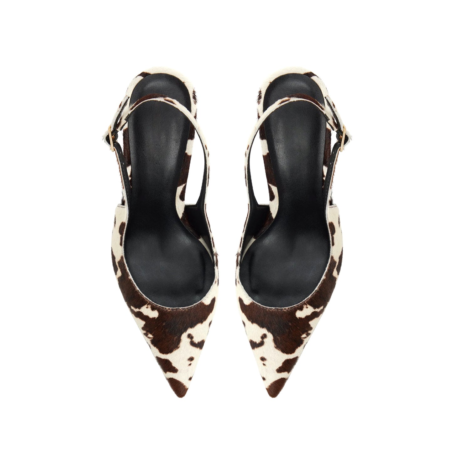 Cow Print Pony Hair Pointed-Toe Slingback Kitten Heels