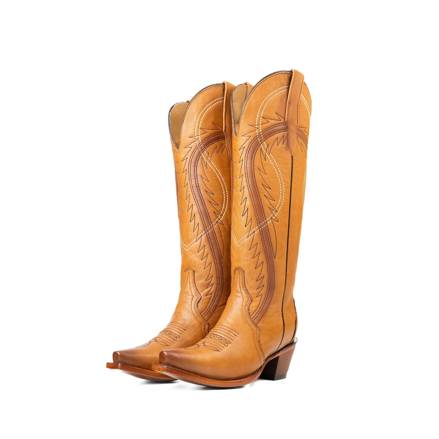 Honey Snip-Toe Half-Zip Double Embroidery Knee High Cowgirl Boots