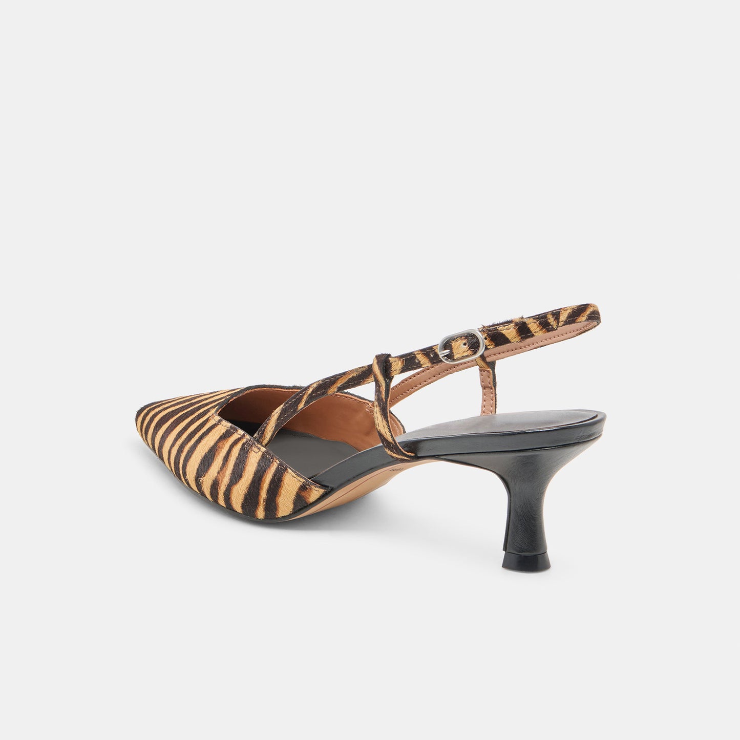 Zebra Pony Hair Print Pointed-Toe Classic Slip-On Slingback Kitten Heels