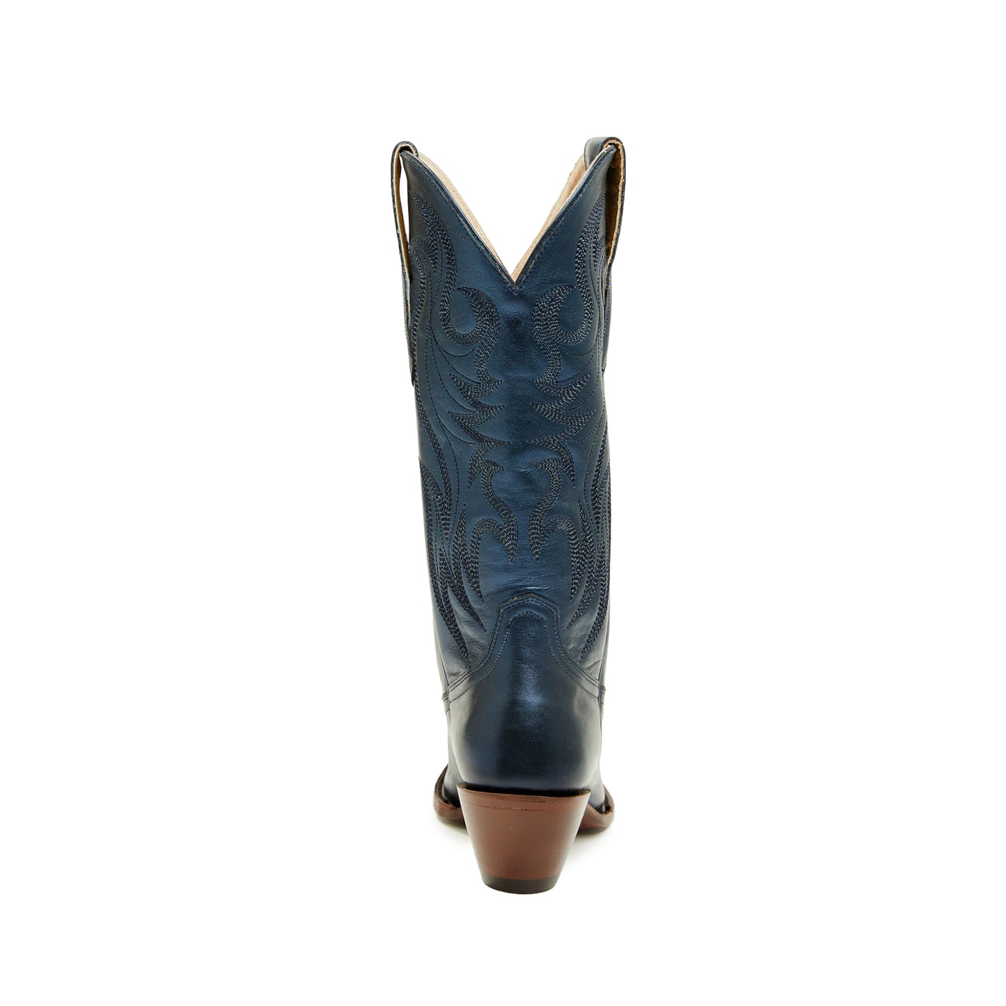 Metallic Navy Blue Snip-Toe Embroidery Mid Calf Cowgirl Boots