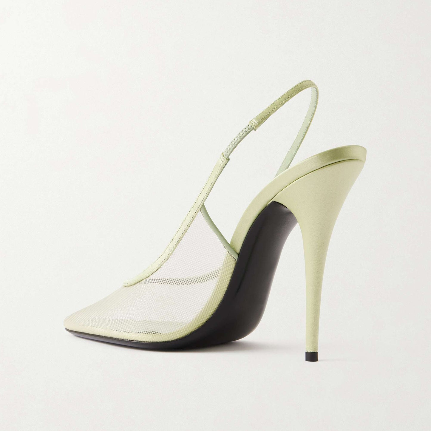 Green Satin-Trimmed Mesh Pointed-Toe Slingback High Heels