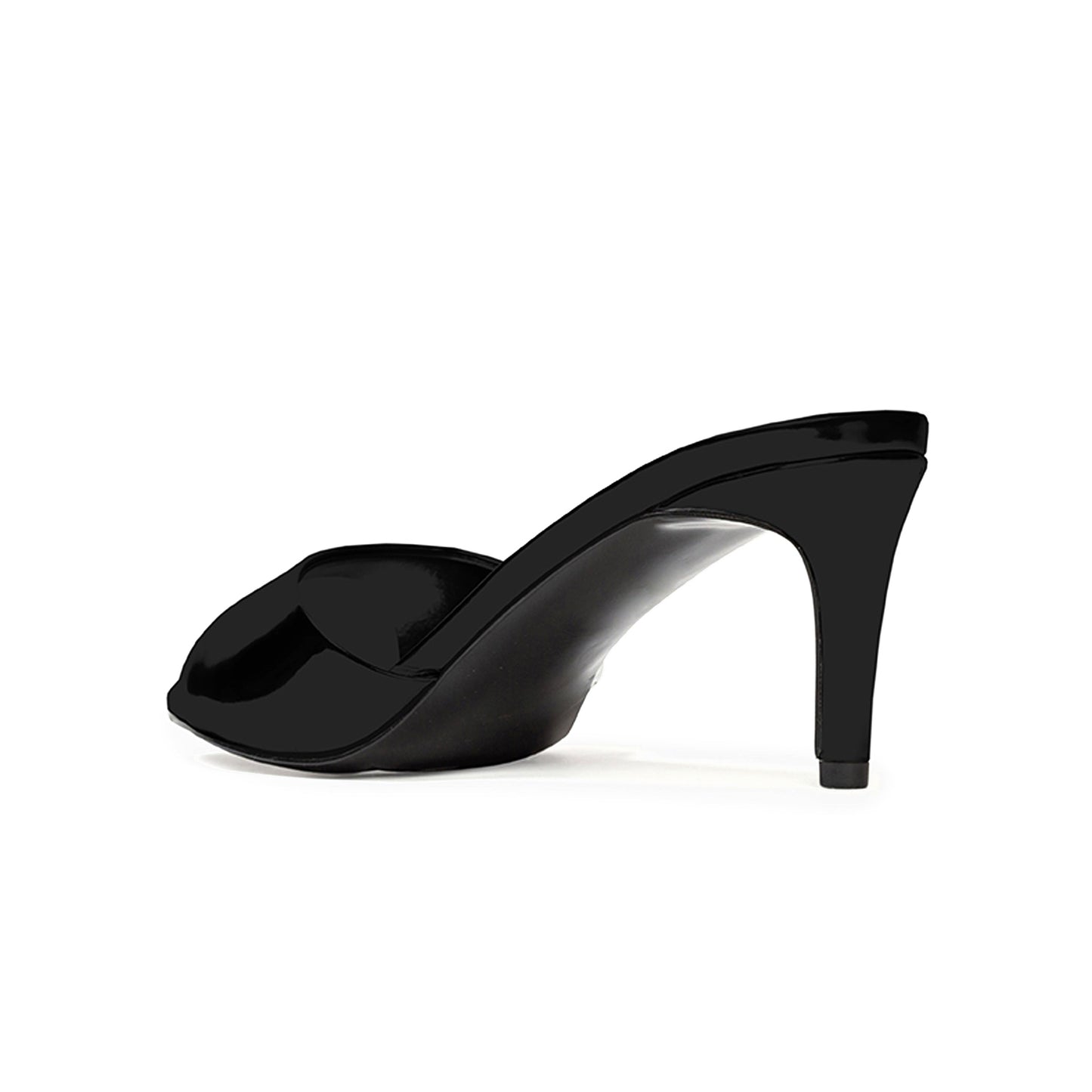 Patent Black Round-Toe Simple Sleek Backless High Heels