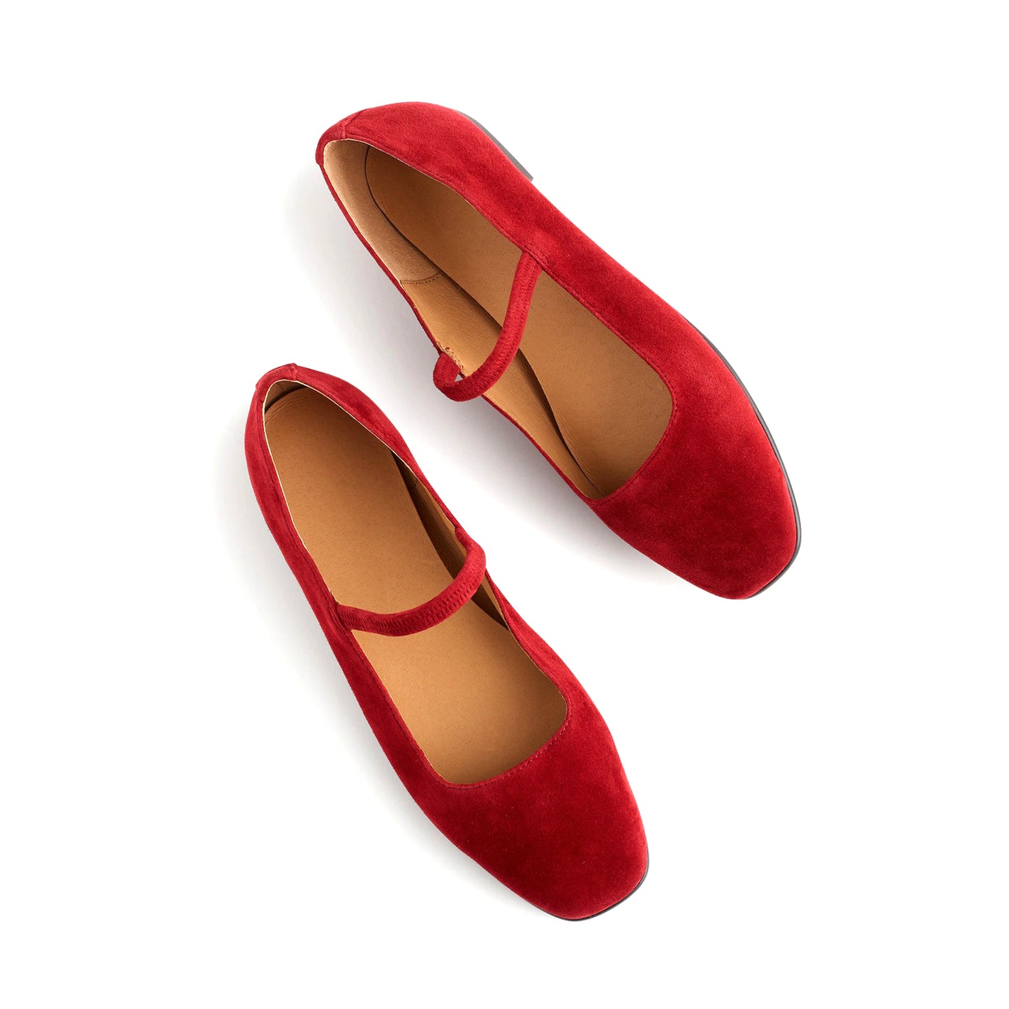 Dark Red Faux Suede Square-Toe Bridge Strap Slip-On Flats