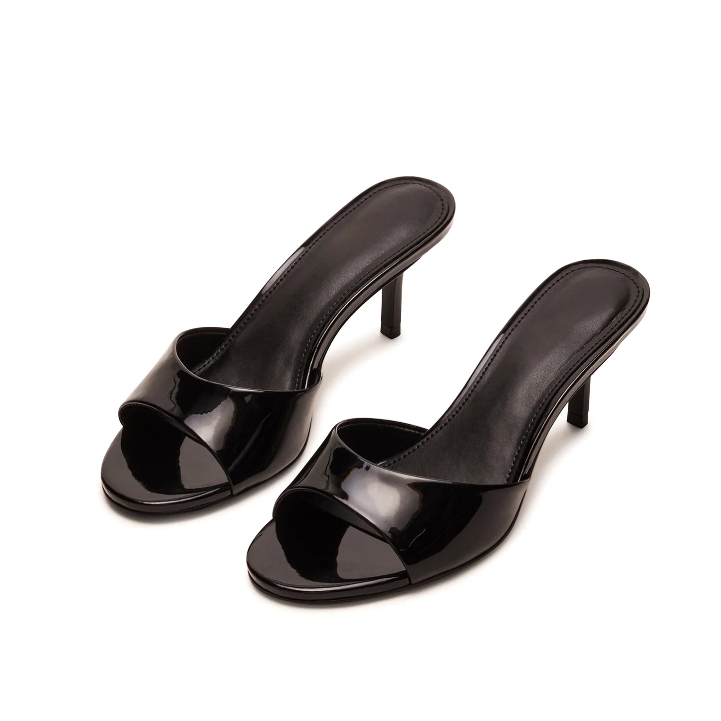 Patent Black Round-Toe Slip-On Mule Kitten Heels