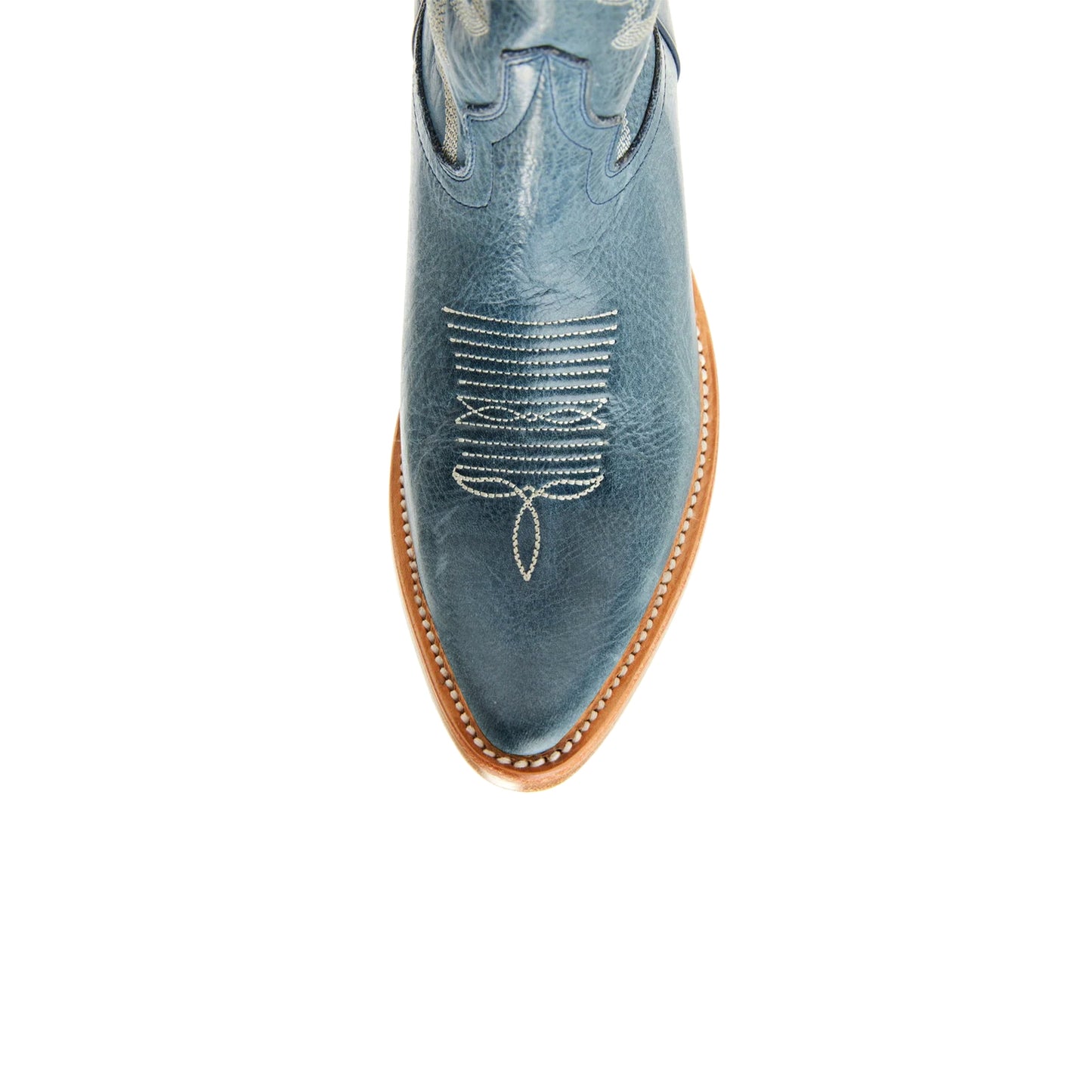 Distressed Navy Blue Almond-Toe Embroidery Ankle Cowgirl Boots