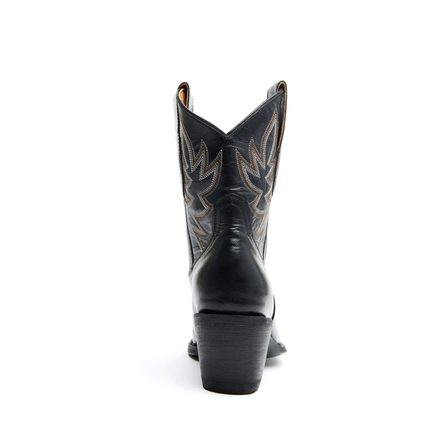 Black Almond-Toe Embroidery Ankle Cowgirl Boots