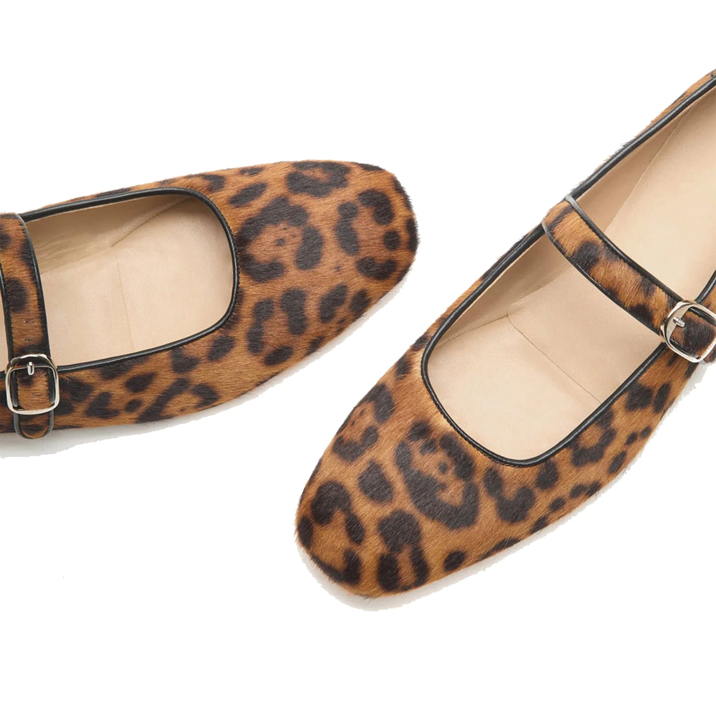 Leopard Print Square-Toe Mary Jane Slip-On Ballet Flats