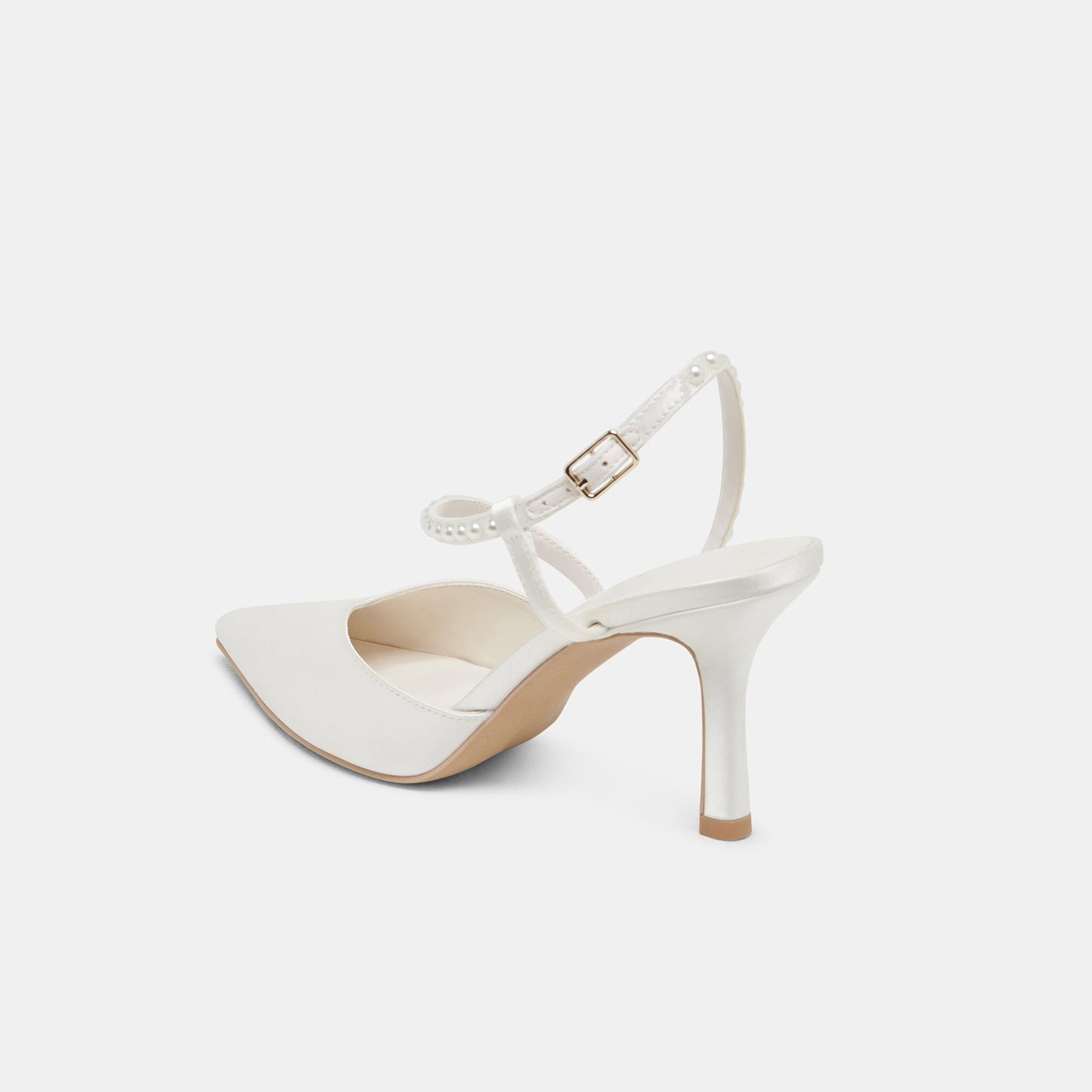 White Satin Pointed-Toe Rhinestone S-Shaped Strap High Heels