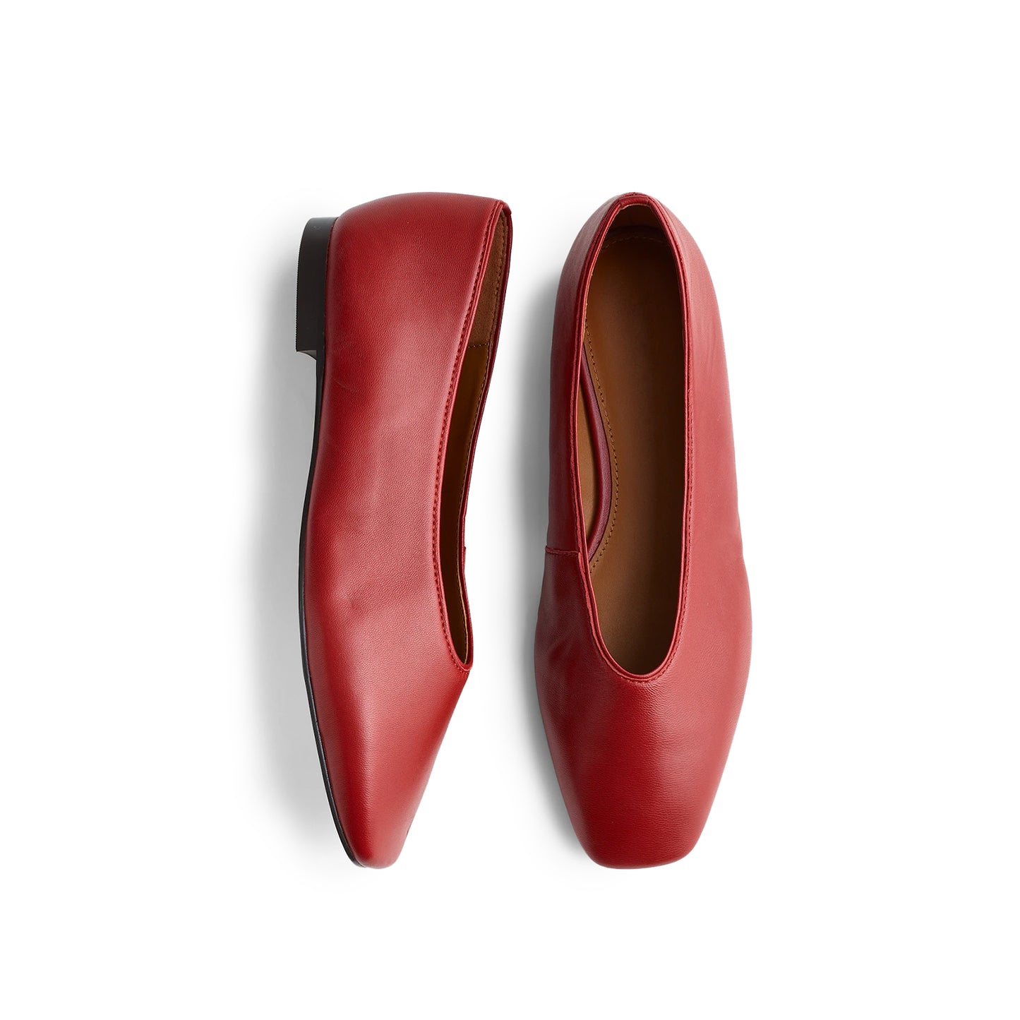 Red Vegan Leather Square-Toe Ballet Flats
