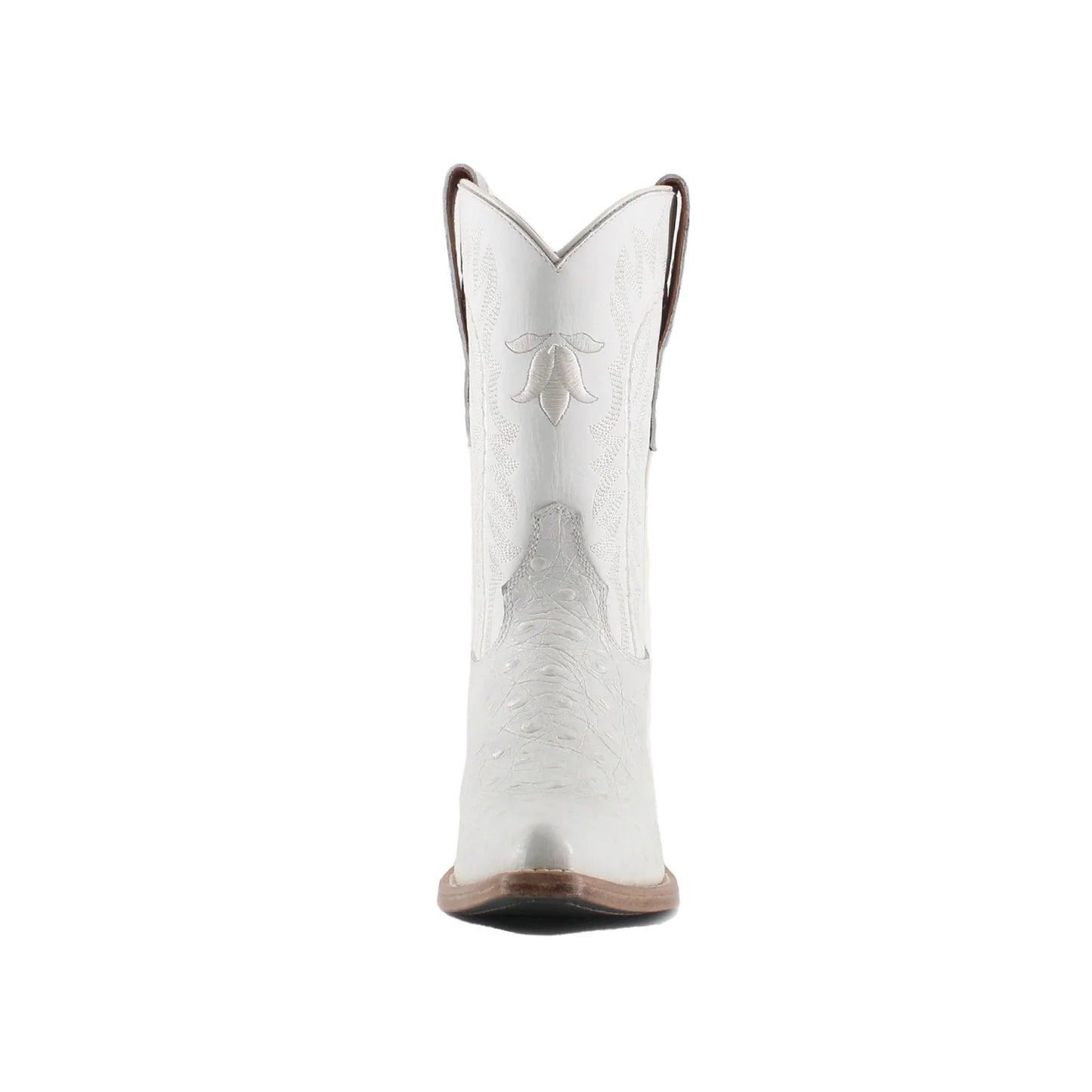 White Ostrich-Patterned Snip-Toe Embroidery Mid Calf Cowgirl Boots