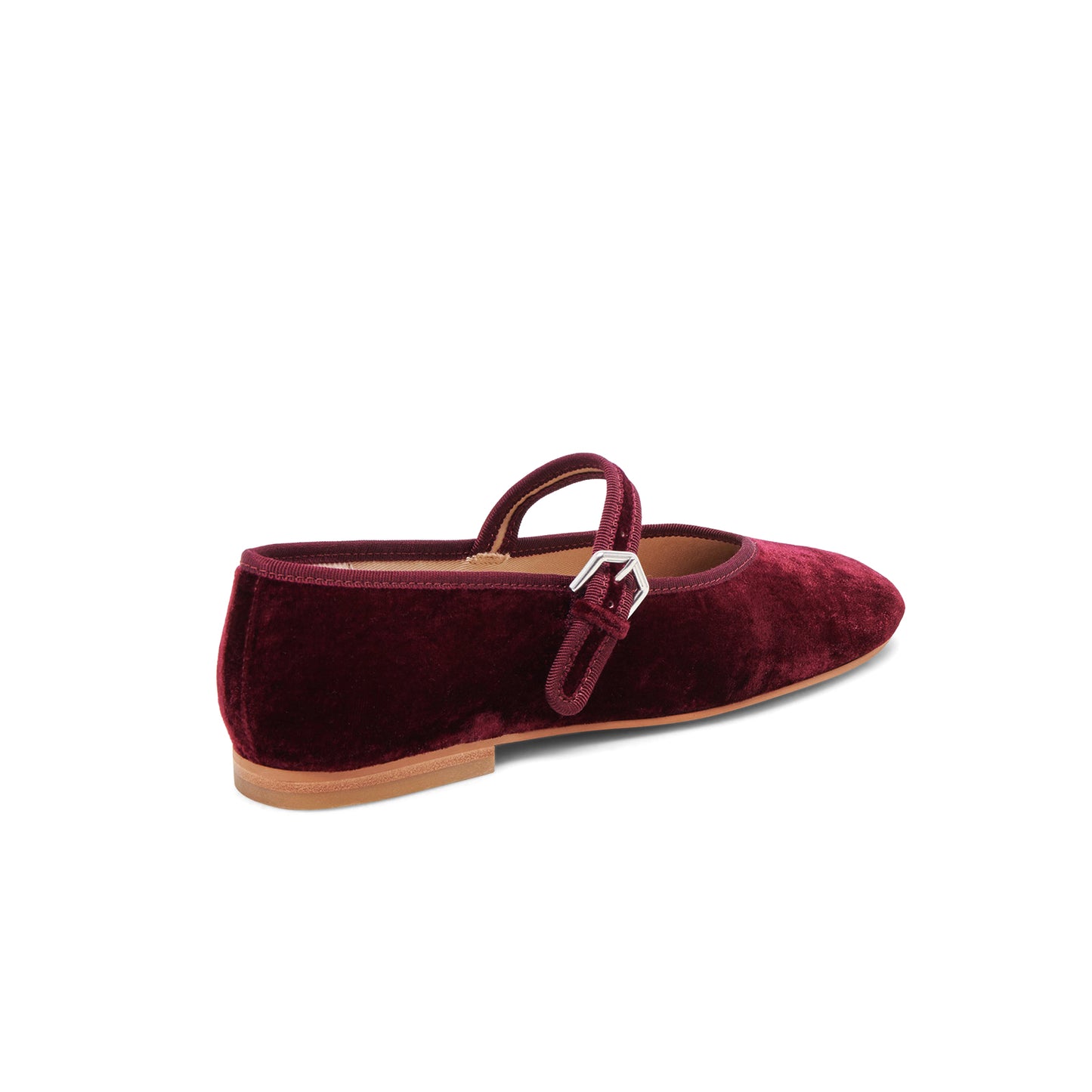 Wine Red Velvet Round-Toe Vegan Leather Bridge Strap Ballet Flats