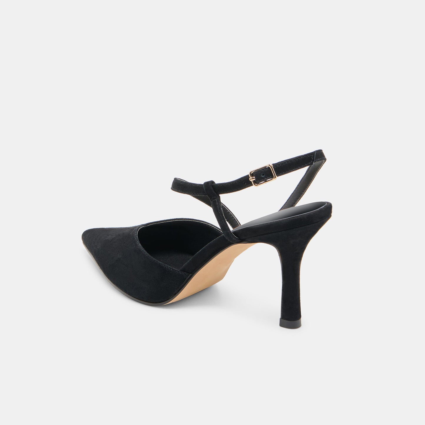 Black Faux Suede Pointed-Toe S-Shaped Strap High Heels