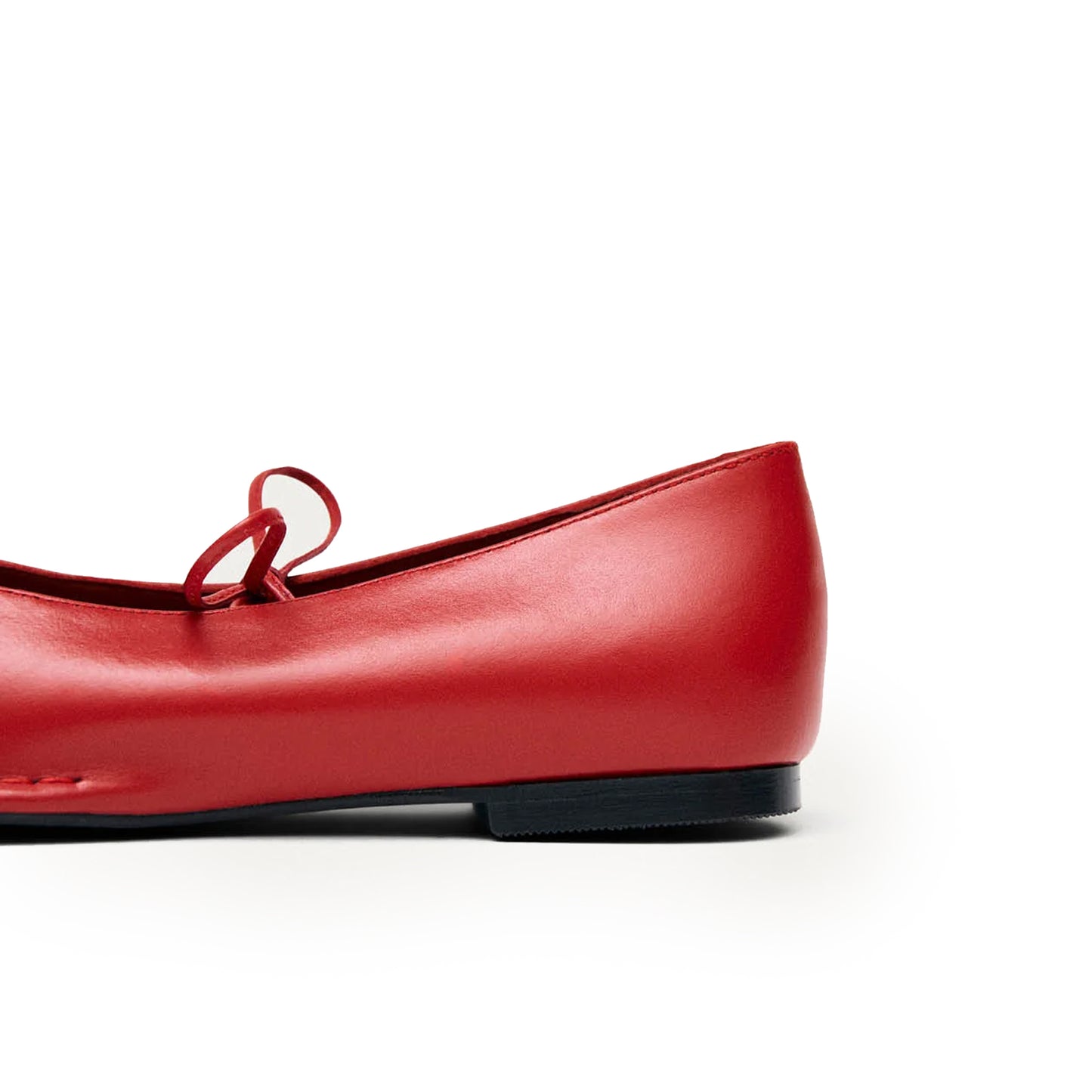 Red Square-Toe V-Cut Vamps Bridge Self-Tie Bow Ballet Flats
