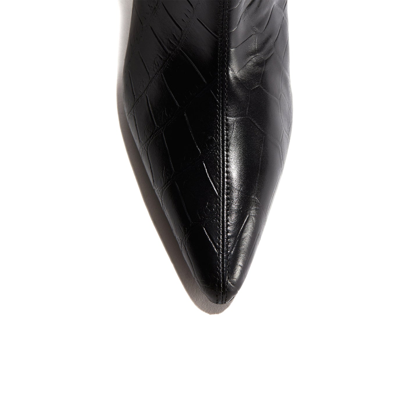 Black Crocodile Pattern Pointed-Toe Sleek Wide Calf Knee High Stiletto Boots